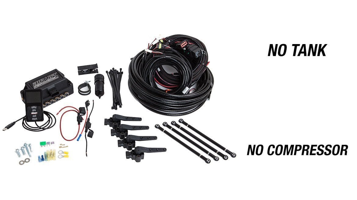 Air Lift 3H System 1/4" Air Line components including wiring, air lines, and fittings for air suspension installation.