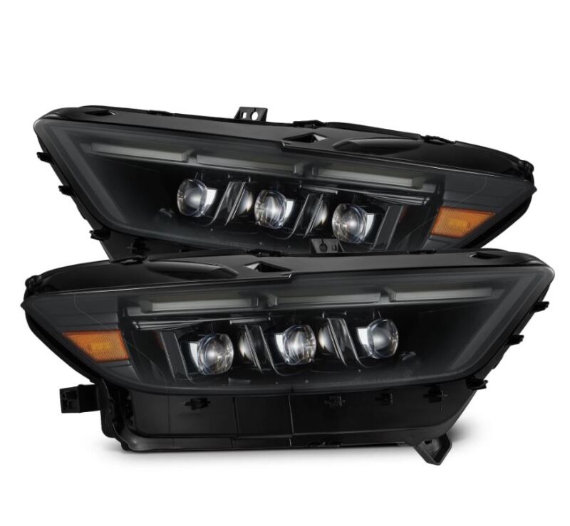AlphaRex NOVA LED projector headlights for 2015-2017 Ford Mustang in alpha black with sequential signals and switchable DRL.
