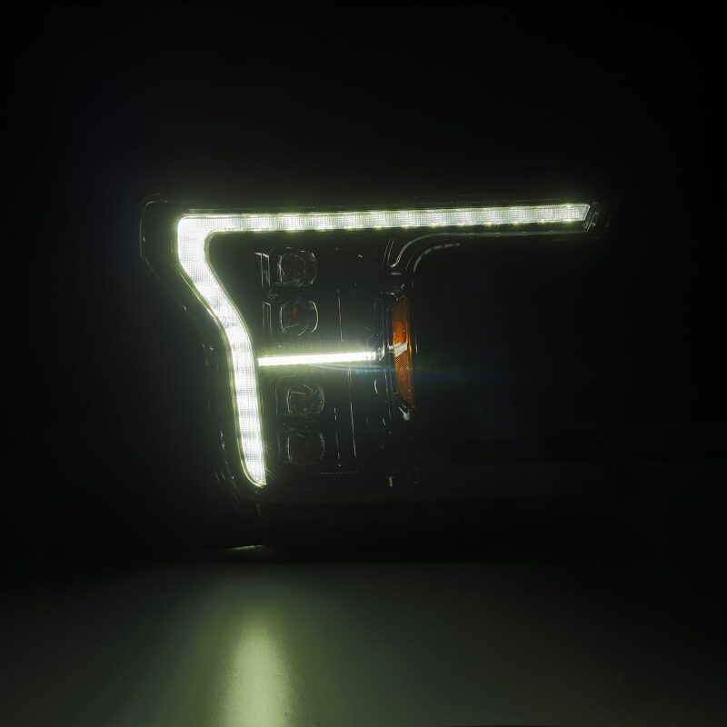 AlphaRex NOVA LED projector headlight for 2018-2020 Ford F-150 in black, featuring a modern design and bright illumination.
