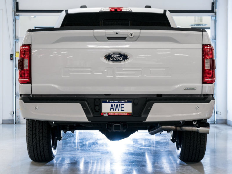 AWE Tuning 0FG 21+ Ford F150 Dual Side Exit Cat-Back Exhaust- 4.5in Chrome Silver Tips