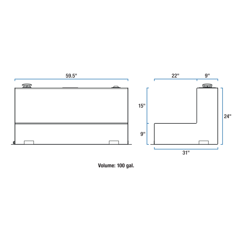 UWS Gloss Black 100-Gallon L-Shape Aluminum Transfer Tank Model TT-100-L-T-P-B