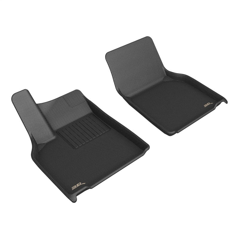 3D MAXpider 2026 Tesla Model Y Juniper Kagu black 1st row floormat designed for durability and easy cleaning.