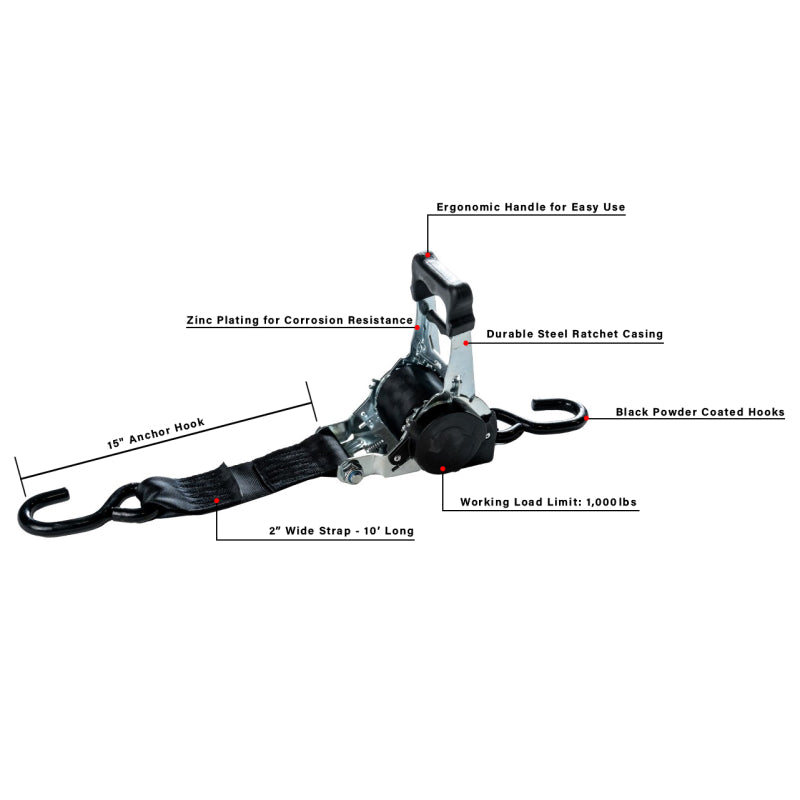 BulletProof Hitches Heavy Duty 2" Auto Retractable Ratchet Strap Model BPHDRSAUTO