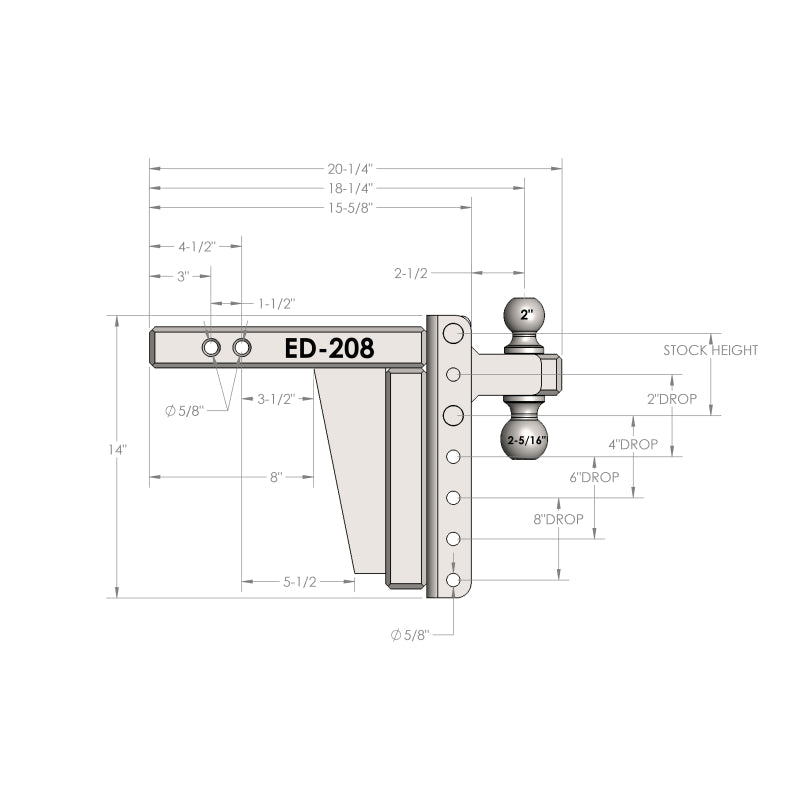 BulletProof Hitches 2.0" Extreme Duty 8" Drop/Rise Hitch Model ED208