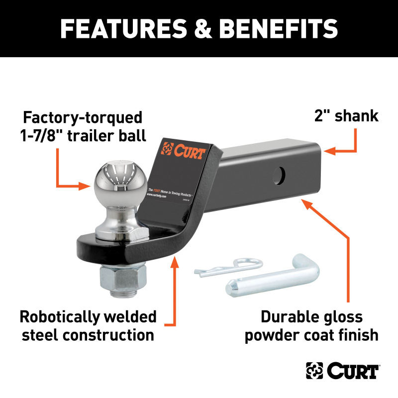 CURT Loaded Ball Mount with 1-7/8" Ball, Imported (2" Shank, 3,500 lbs., 2" Drop) Model 45834
