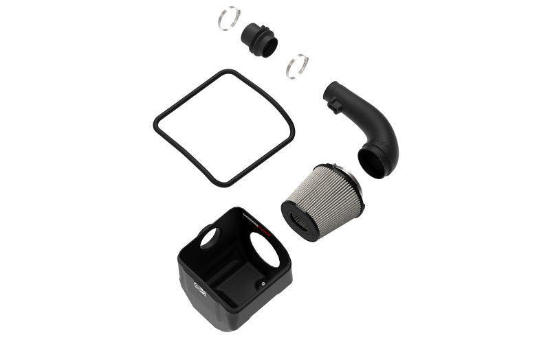 afe Magnum FORCE Open Element Intake for Nissan Patrol Y61, featuring filter, intake tube, and installation components.