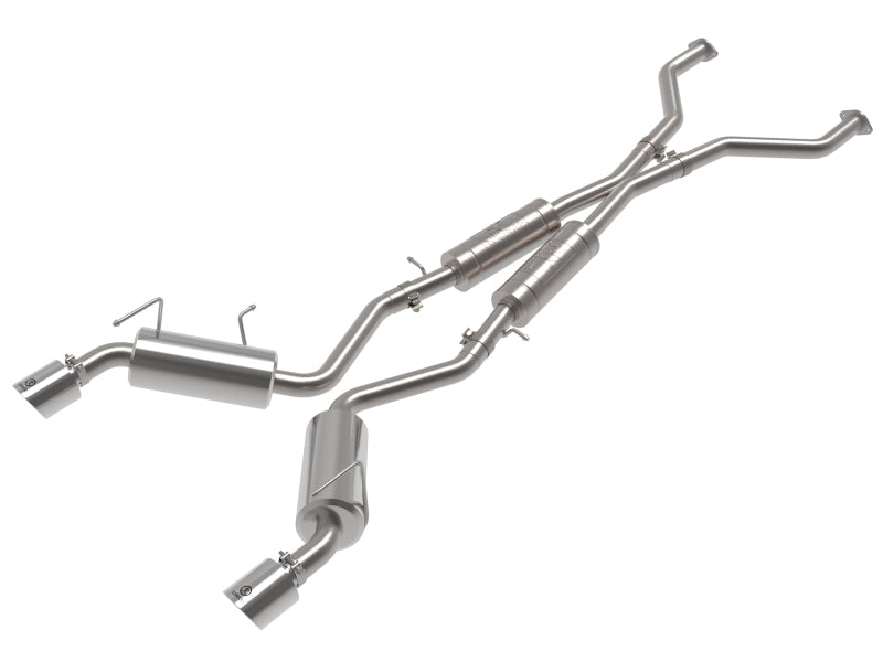 Cat-back exhaust system for Nissan 370Z 09-20 V6-3.7L, featuring dual stainless steel pipes and polished tips.