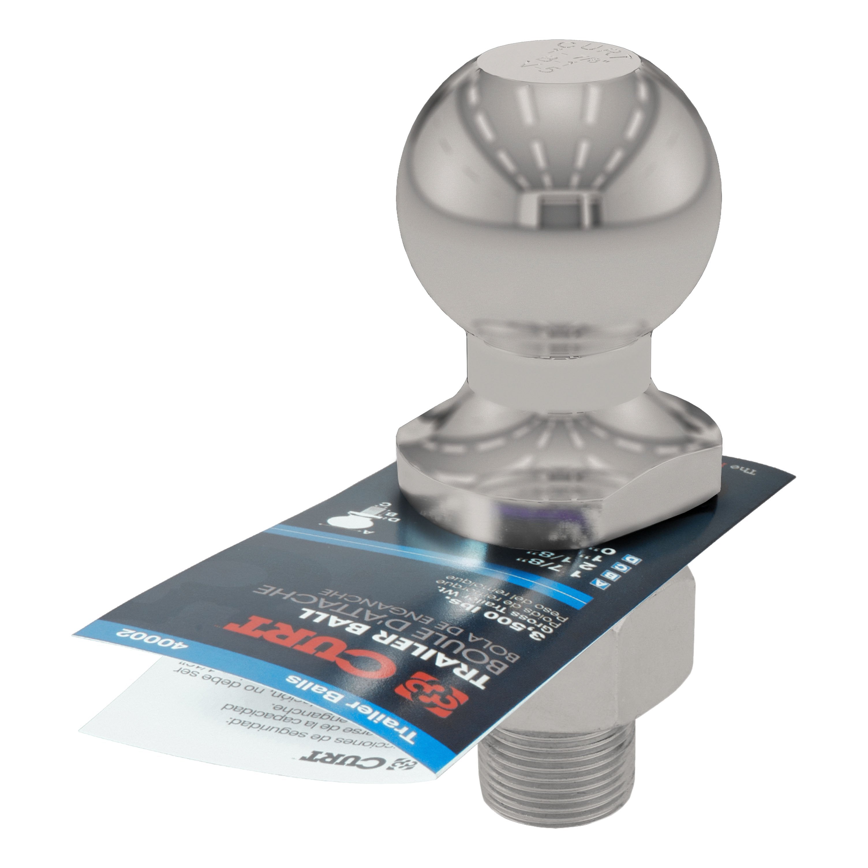 CURT Stainless Steel Trailer Hitch Ball, 3,500 lbs, 1-7/8-Inch Diameter, 1 x 2-1/8-Inch Shank Model 40051