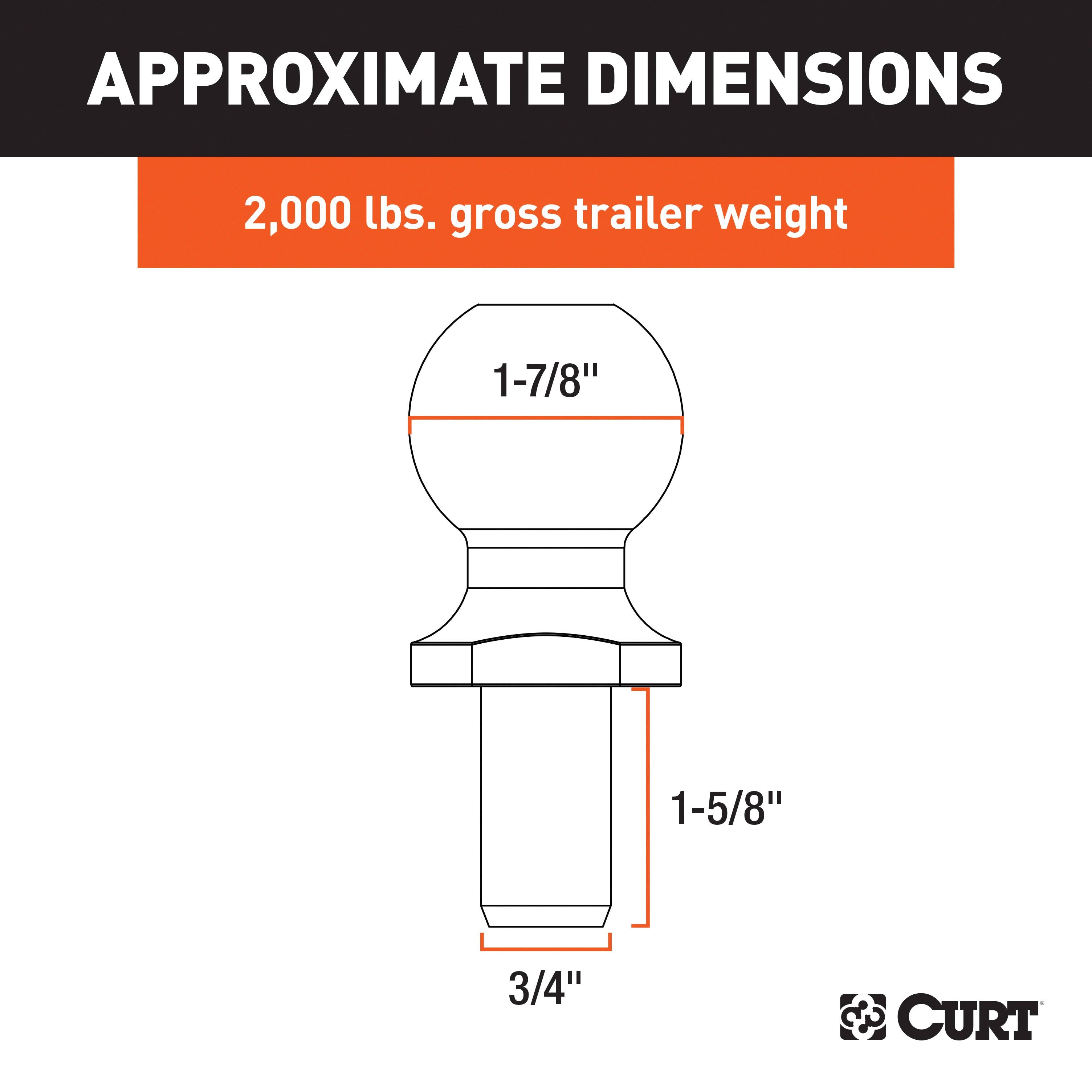 CURT Chrome Trailer Hitch Ball, 2,000 lbs, 1-7/8-Inch Diameter, 3/4 x 1-5/8-Inch Shank Model 40061