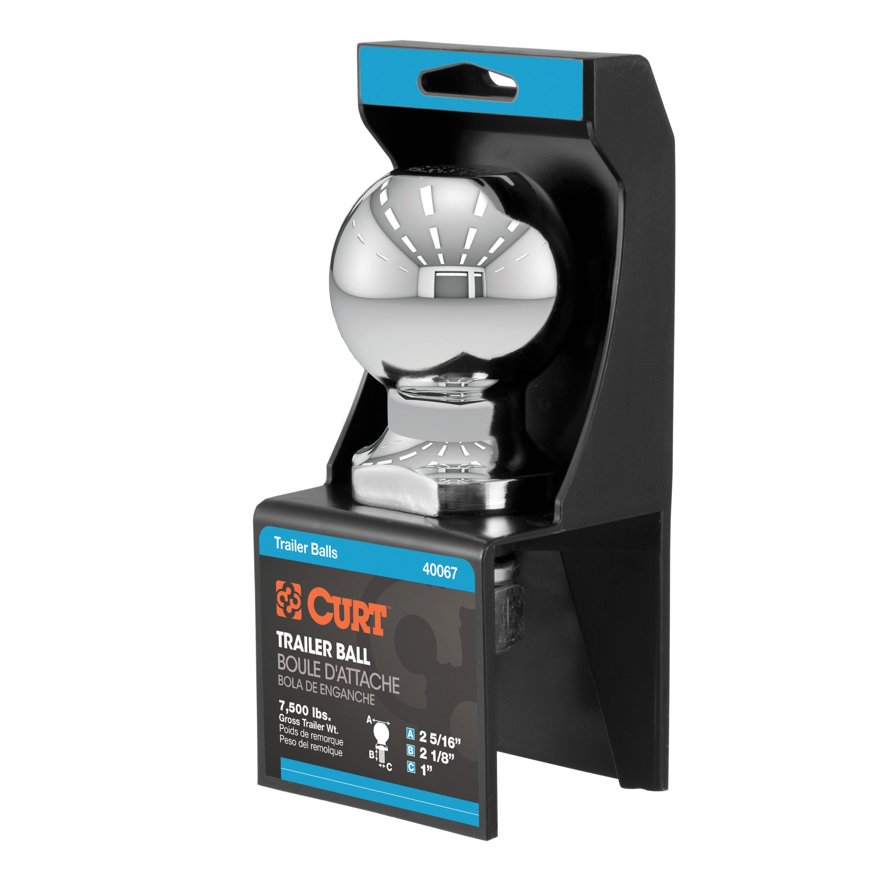 CURT Chrome Trailer Hitch Ball, 7,500 lbs, 2-5/16-Inch Diameter, 1 x 2-1/8-Inch Shank Model 40067