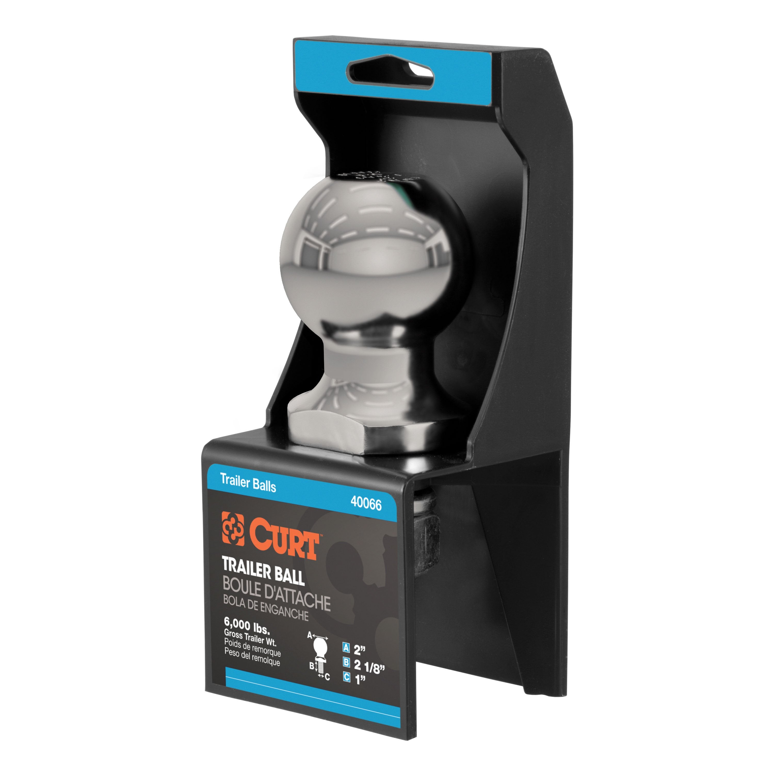 CURT Stainless Steel Trailer Hitch Ball, 6,000 lbs, 2-Inch Diameter, 1 x 2-1/8-Inch Shank Model 40083