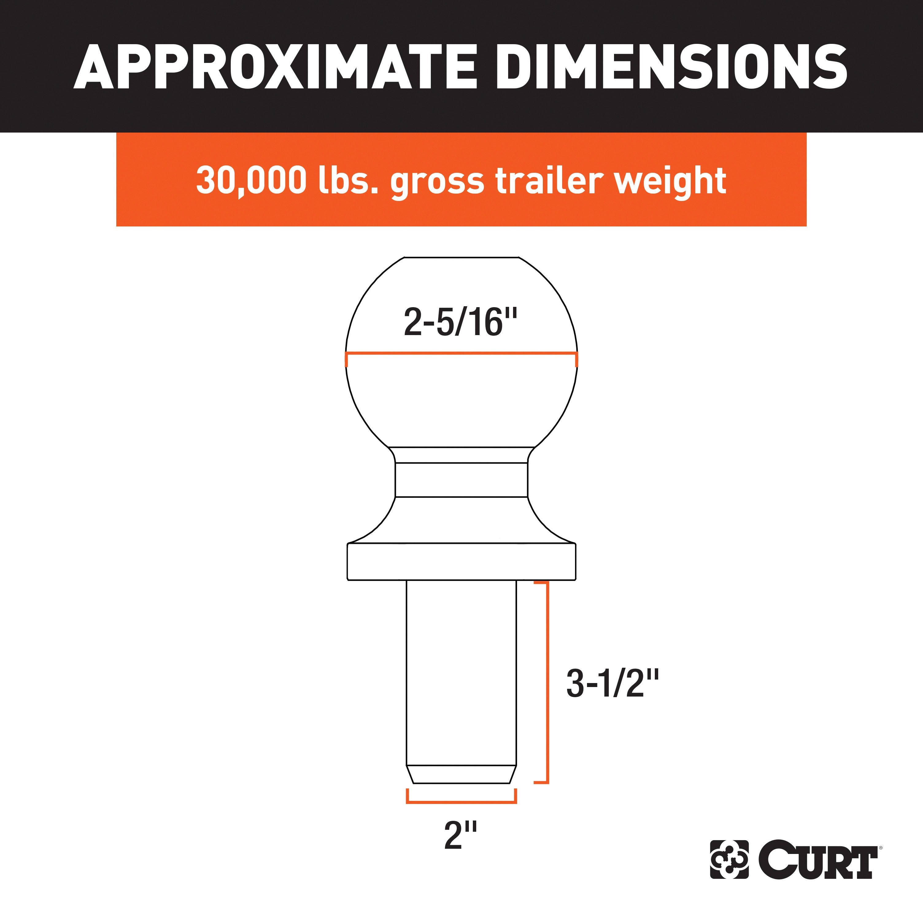 CURT Raw Steel Trailer Hitch Ball, 30,000 lbs, 2-5/16-Inch Diameter, 2 x 3-1/2-Inch Shank Model 40088