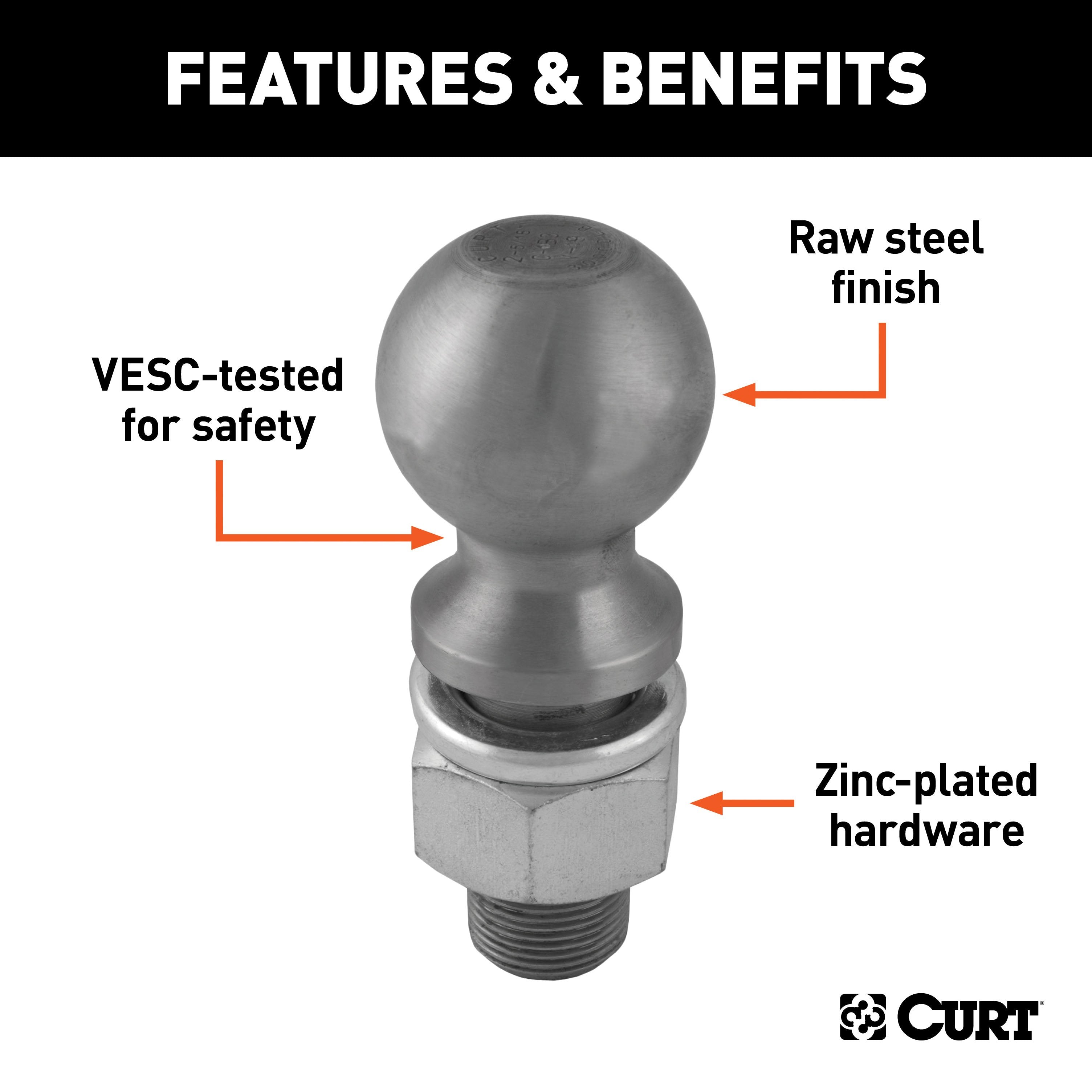 CURT Raw Steel Trailer Hitch Ball, 30,000 lbs, 2-5/16-Inch Diameter, 2 x 3-1/2-Inch Shank Model 40088