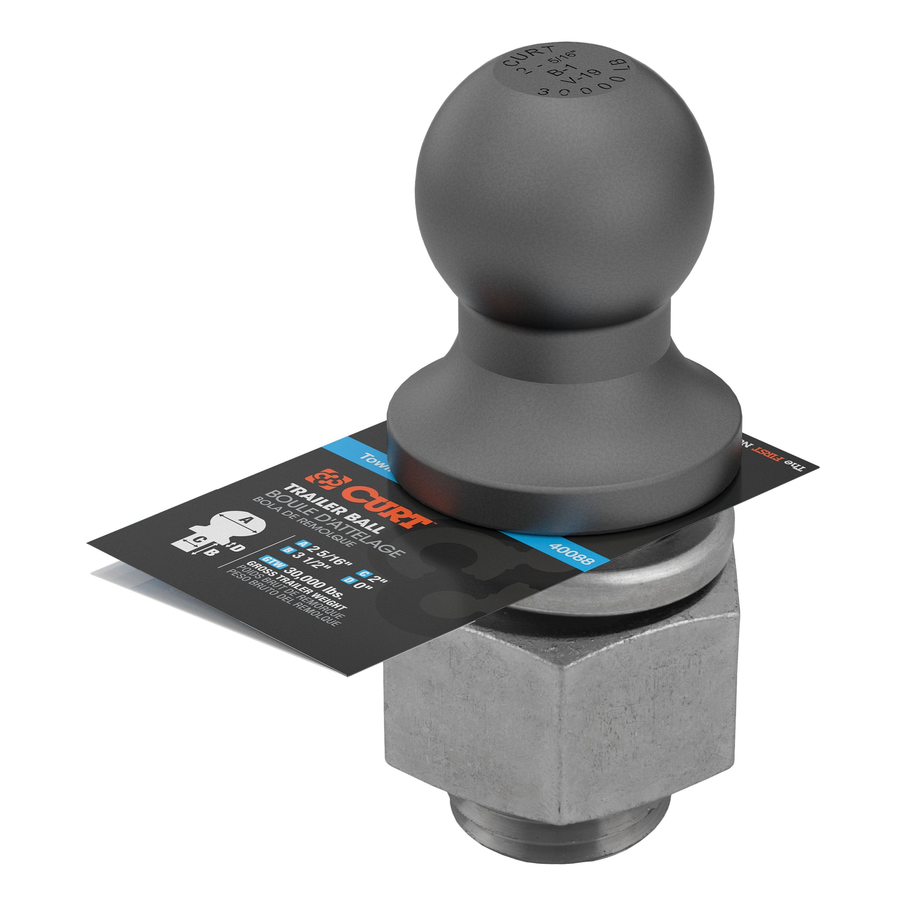 CURT Raw Steel Trailer Hitch Ball, 30,000 lbs, 2-5/16-Inch Diameter, 2 x 3-1/2-Inch Shank Model 40088