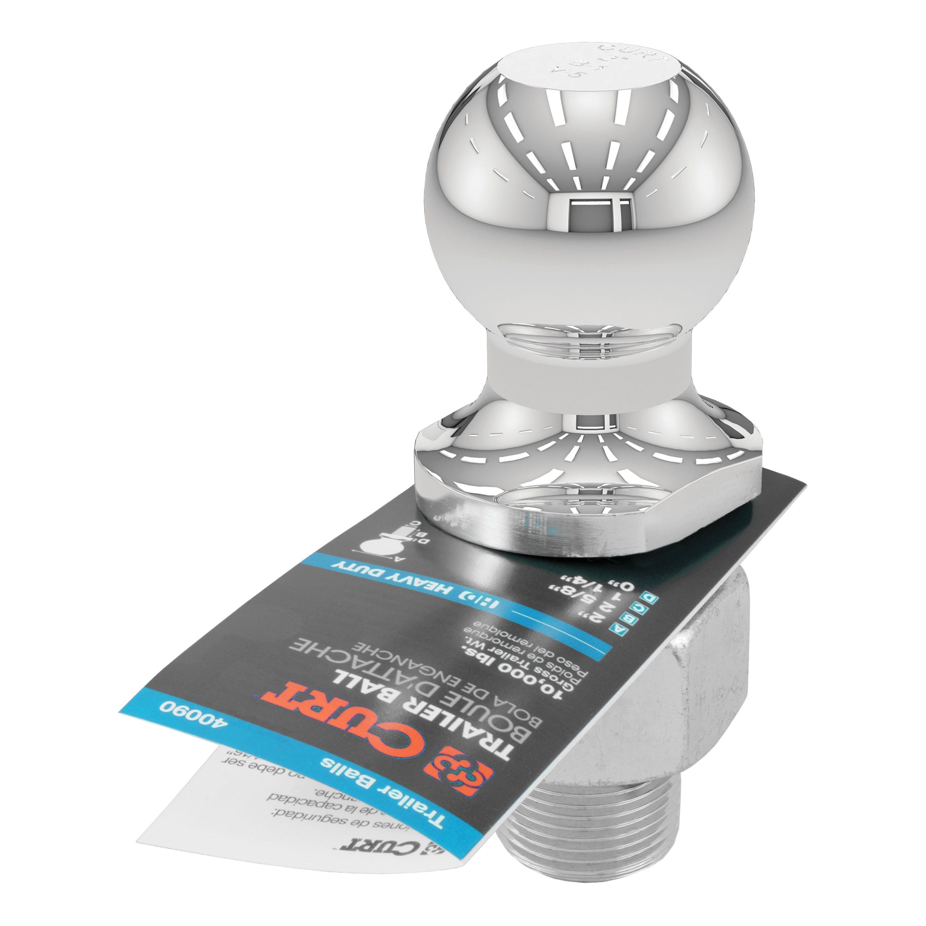 CURT Chrome Trailer Hitch Ball, 10,000 lbs, 2-Inch Diameter, 1-1/4 x 2-5/8-Inch Shank Model 40090