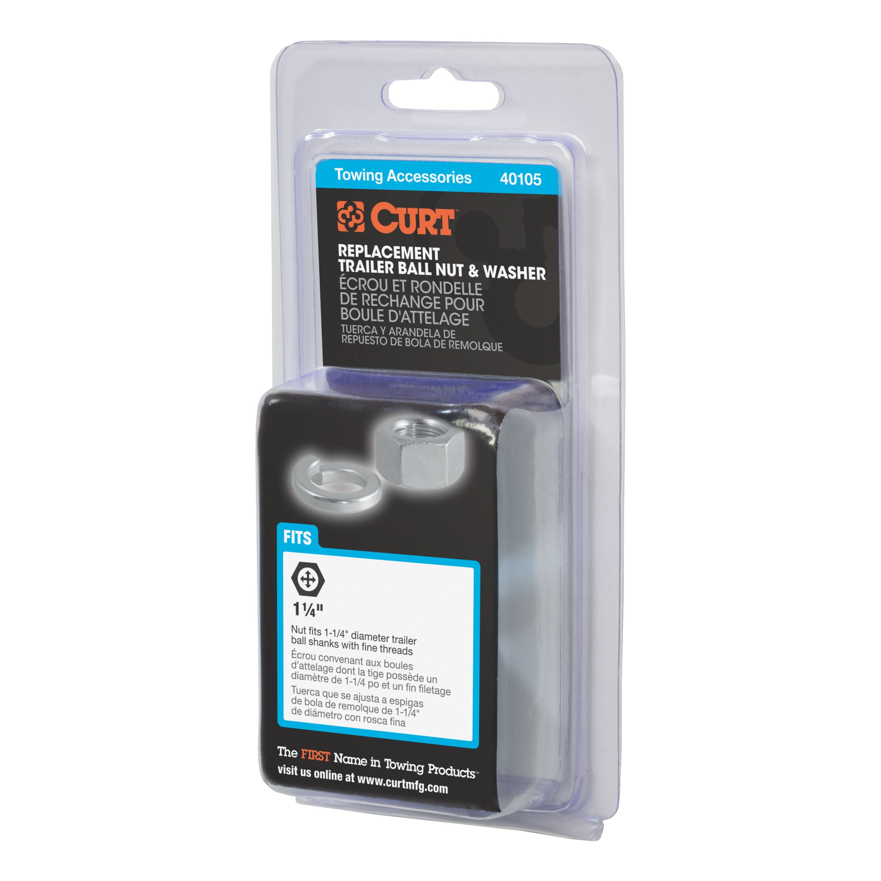 CURT Replacement Trailer Hitch Ball Nut and Washer for 1-1/4-Inch Shank Model 40105