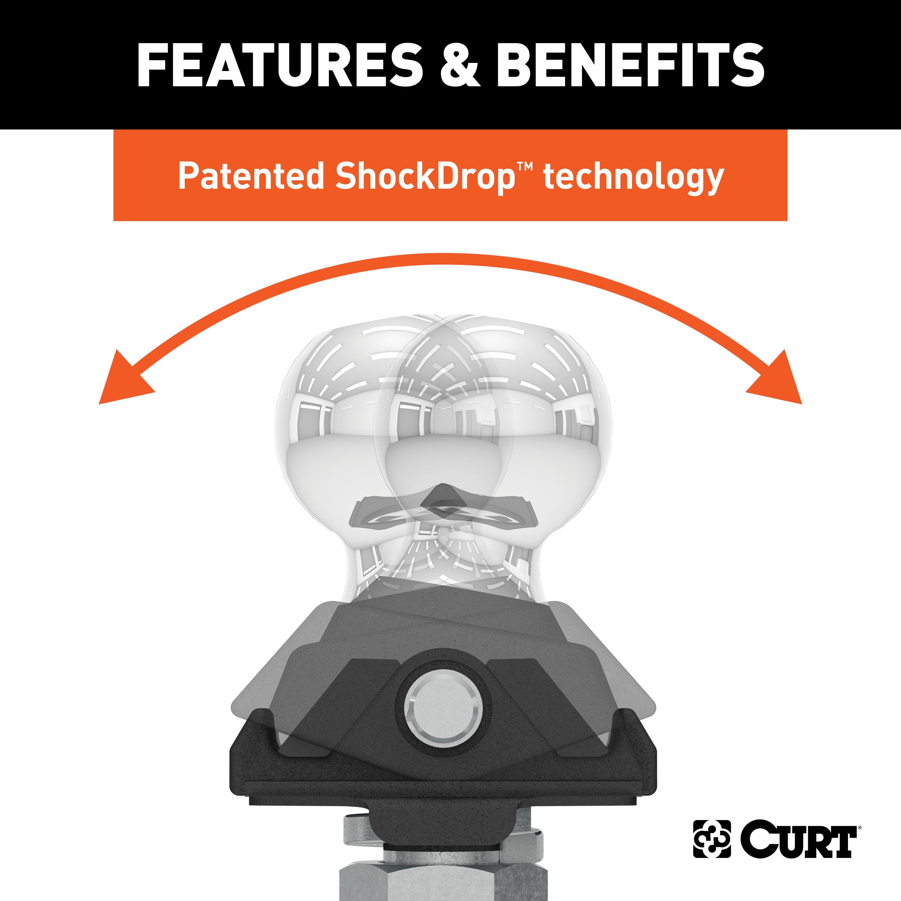 CURT RockerBall Cushion Hitch Trailer Ball 7,500 lbs, 2-Inch Diameter, 1-Inch Shank Model 40247
