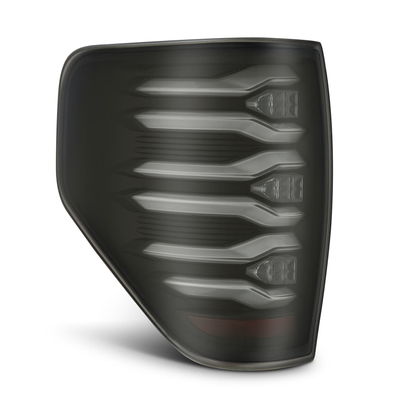 AlphaRex LUXX LED taillights for 2009-2014 Ford F150 with black housing for enhanced style and visibility.