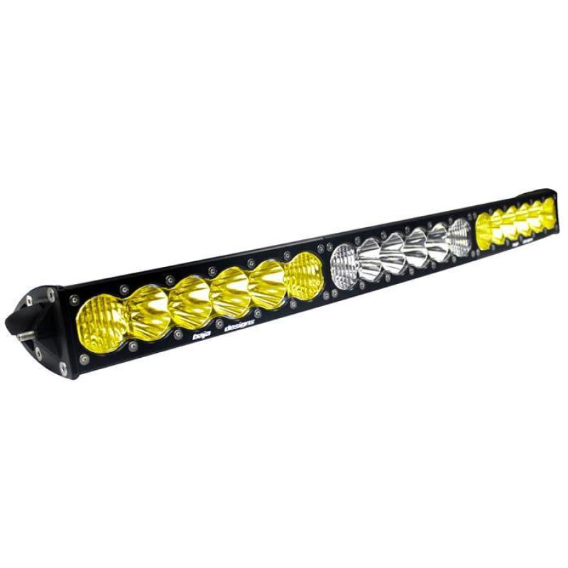 Baja Designs OnX6 Arc Series 30in LED light bar featuring amber and white dual control patterns for offroad visibility.