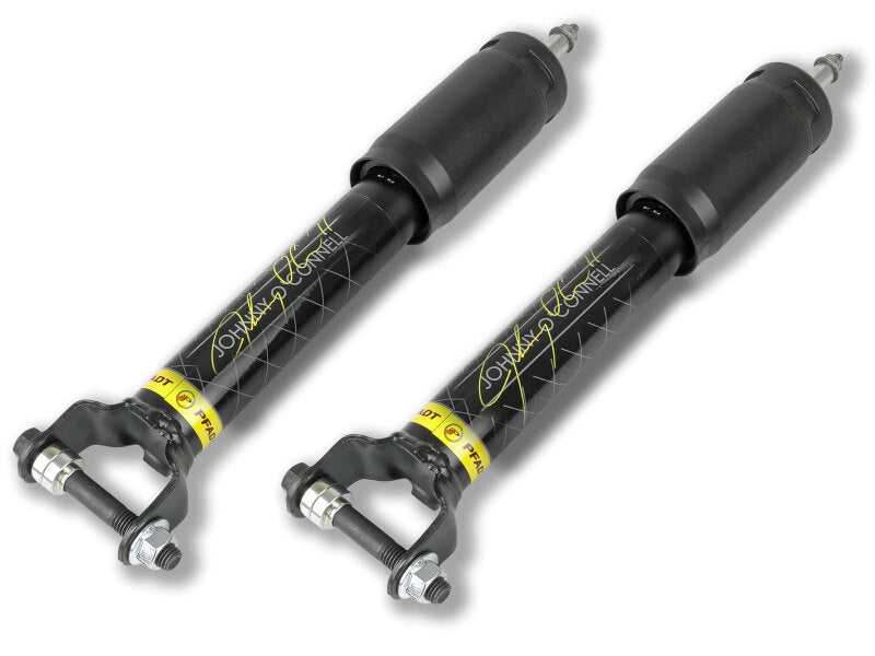 AFE PFADT Series OE replacement shocks for Chevrolet Corvette C7 (2014-2019) featuring a sleek black design and yellow accents.