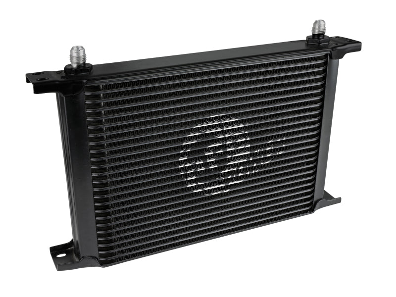 AFE BladeRunner oil cooler measuring 10 inches long, 2 inches wide, and 8 inches high, designed for enhanced engine cooling.