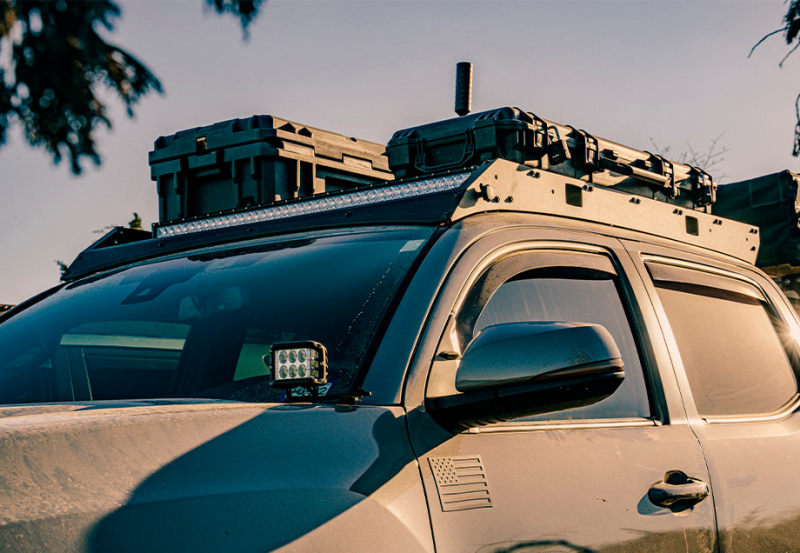 Cali Raised 05-23 Toyota Tacoma Premium Roof Rack - 42 In White Dual Row Spotam/Led Light Bar - B