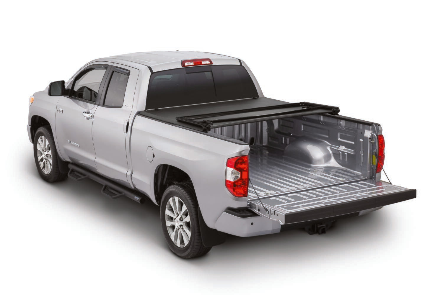 Soft Folding Tonneau Cover 14-21 Toyota Tundra Incl Utility Track Adapter Kit W/O Trail Special Edition Box 5 Foot 7 Inch Tonno Pro