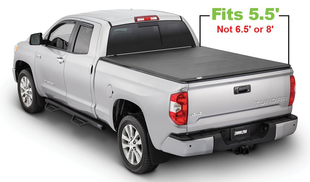 Soft Folding Tonneau Cover 14-21 Toyota Tundra Incl Utility Track Adapter Kit W/O Trail Special Edition Box 5 Foot 7 Inch Tonno Pro