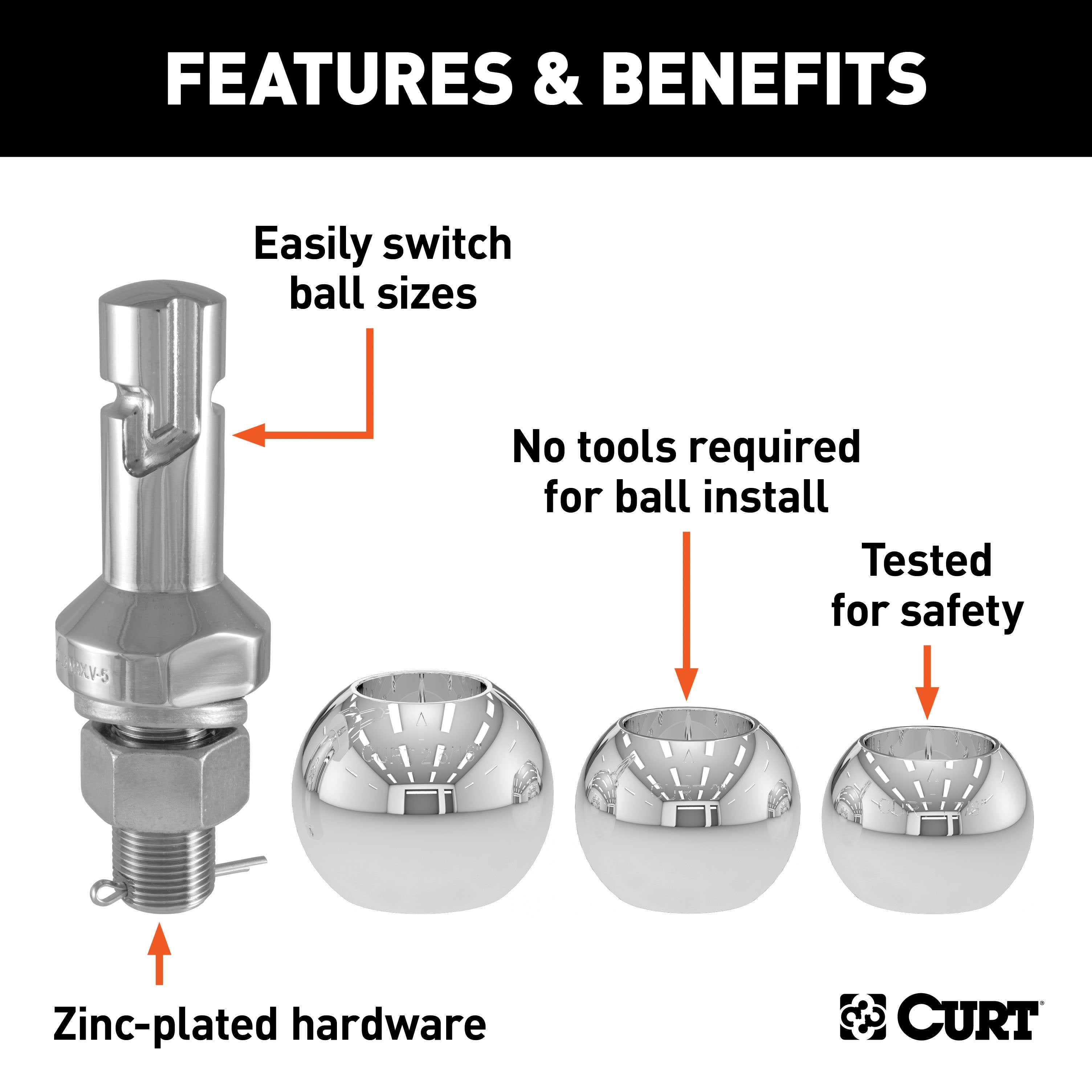 CURT 1-7/8, 2 and 2-5/16-Inch Chrome Steel Switch Ball Set, Up to 8,000 lbs. GTW Model 42225