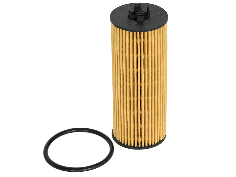 afe PROGUARD oil filter with a cylindrical design and a black rubber O-ring, ideal for optimal engine protection.