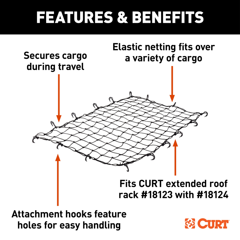 CURT 64" x 36" Elastic Cargo Net for Roof Basket Model 18219