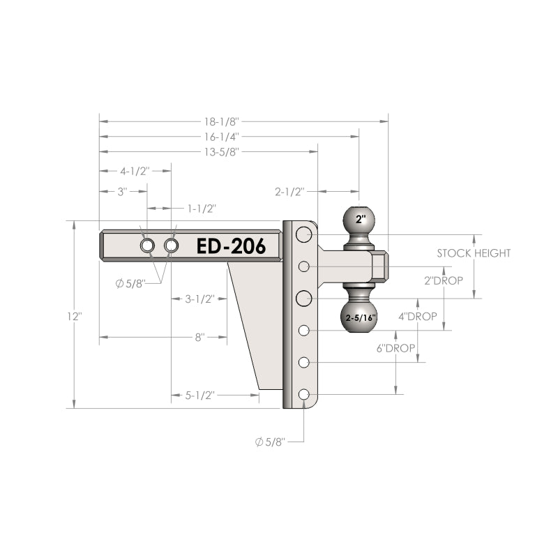 BulletProof Hitches 2.0" Extreme Duty 6" Drop/Rise Hitch Model ED206