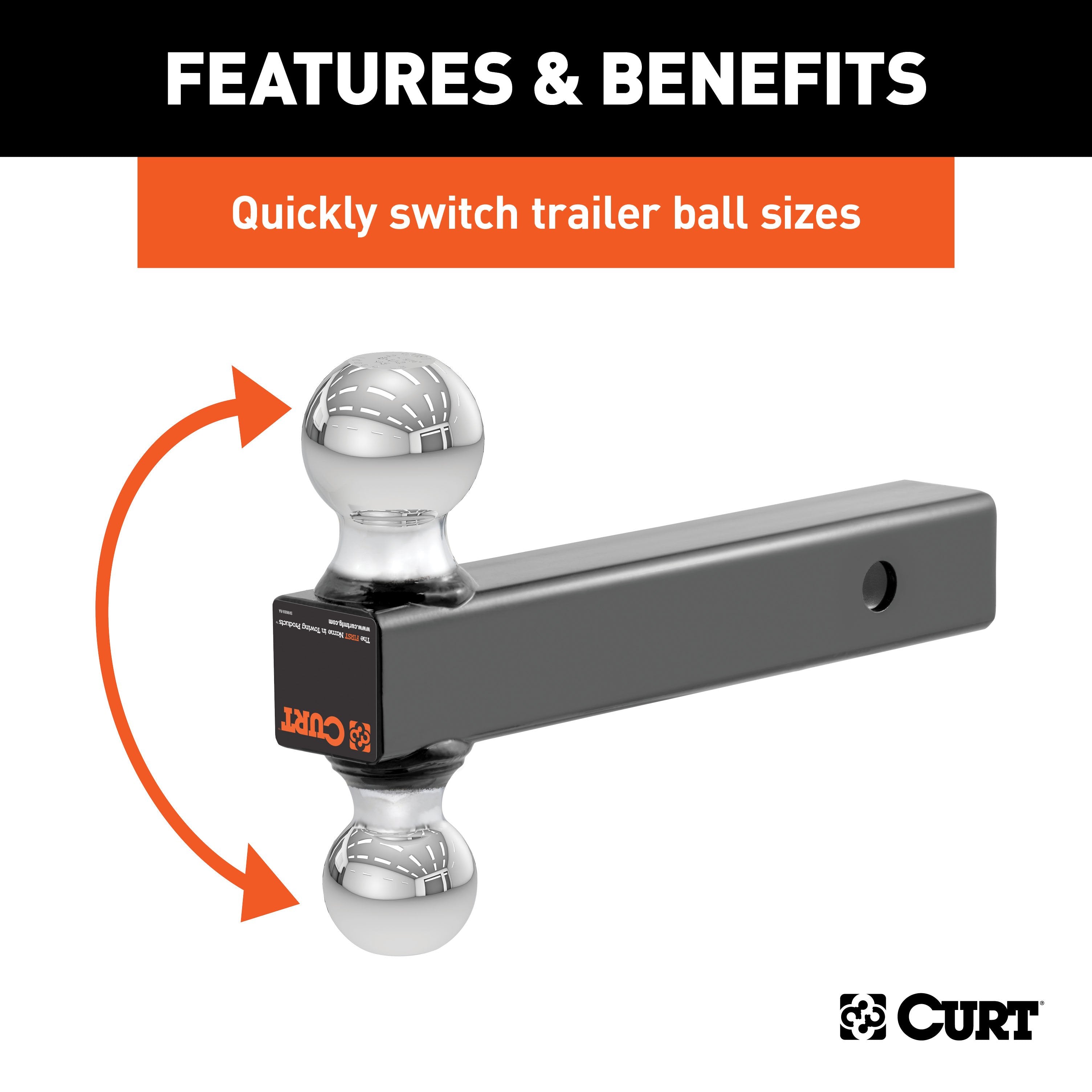 CURT Multi-Ball Trailer Hitch Ball Mount, 2, 2-5/16-Inch Balls, Fits 2-Inch Receiver, 10,000 lbs Model 45002