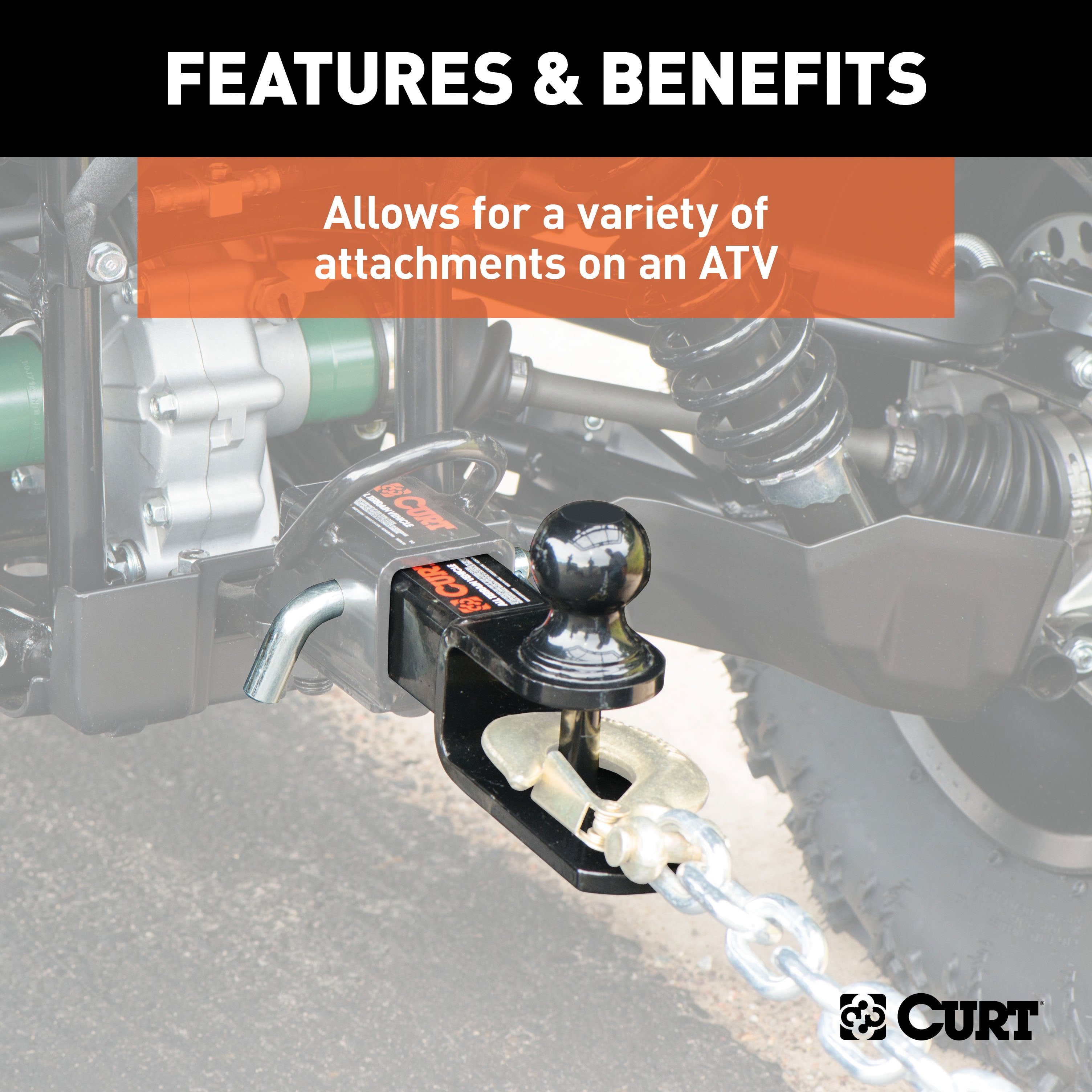 CURT 3-in-1 ATV Trailer Hitch Mount, 1-7/8-Inch Ball, Clevis Pin, 5/8-Inch Hole, Fits 2-Inch Receiver Model 45005