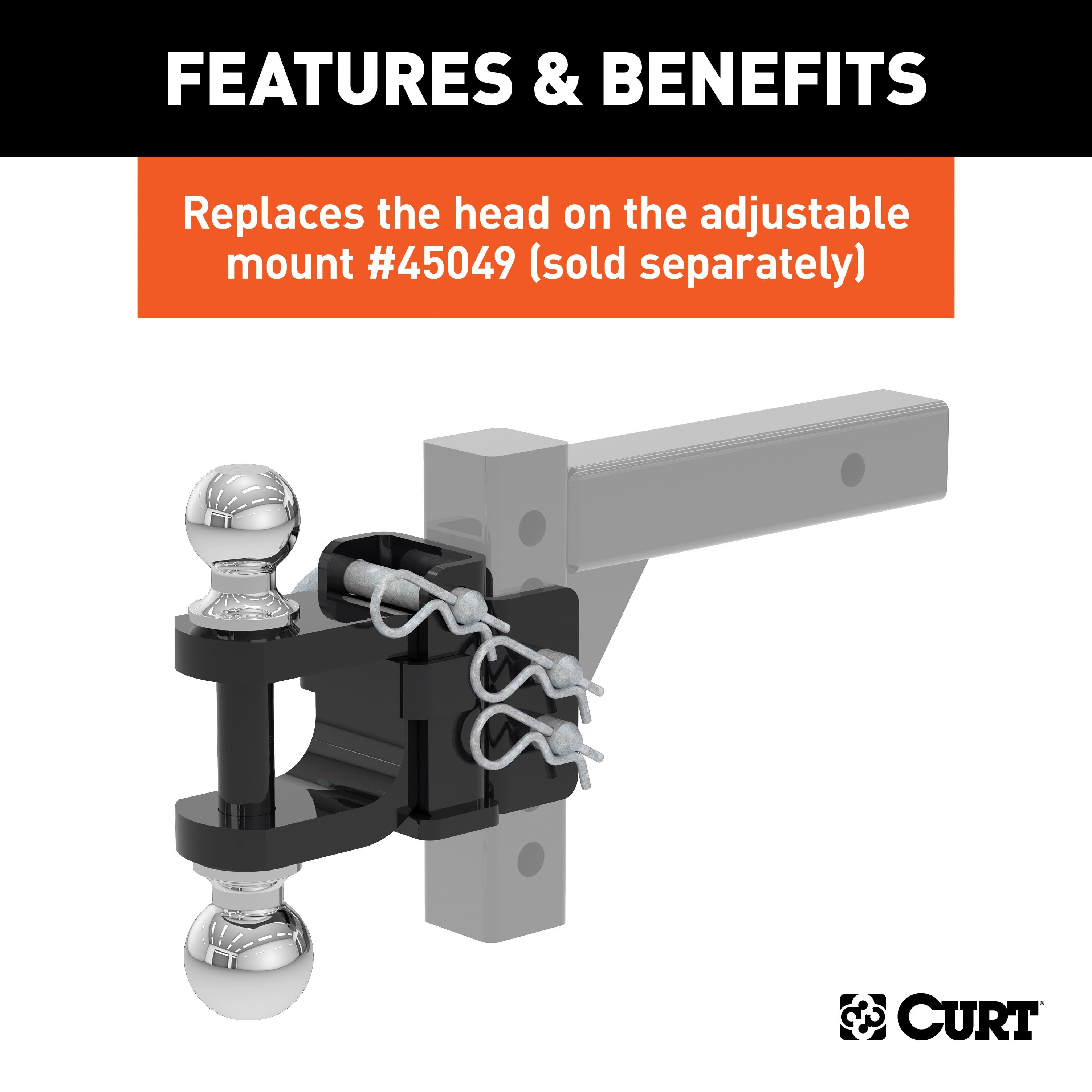 CURT Replacement Head for Adjustable Trailer Hitch Ball Mount #45049 Model 45008