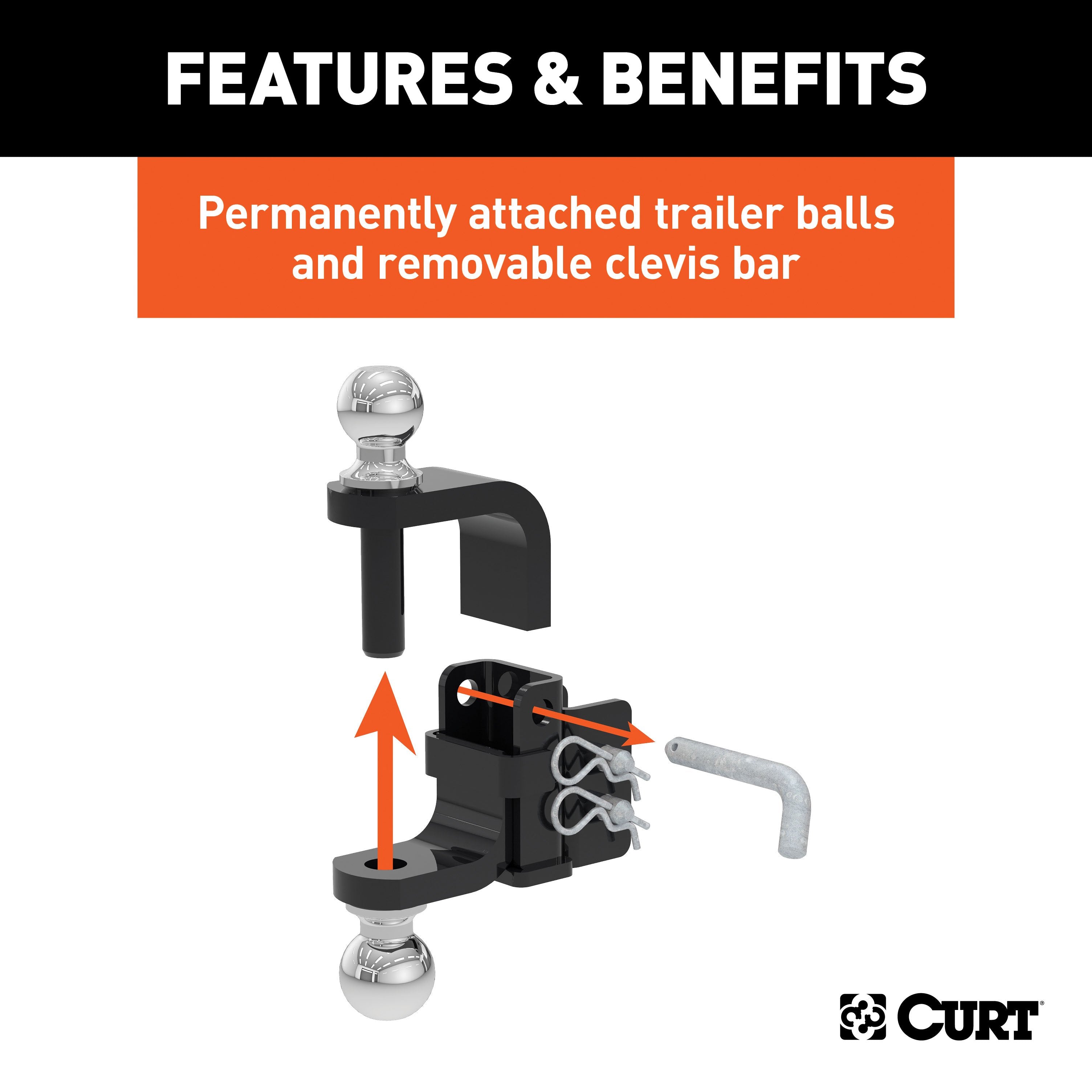 CURT Replacement Head for Adjustable Trailer Hitch Ball Mount #45049 Model 45008