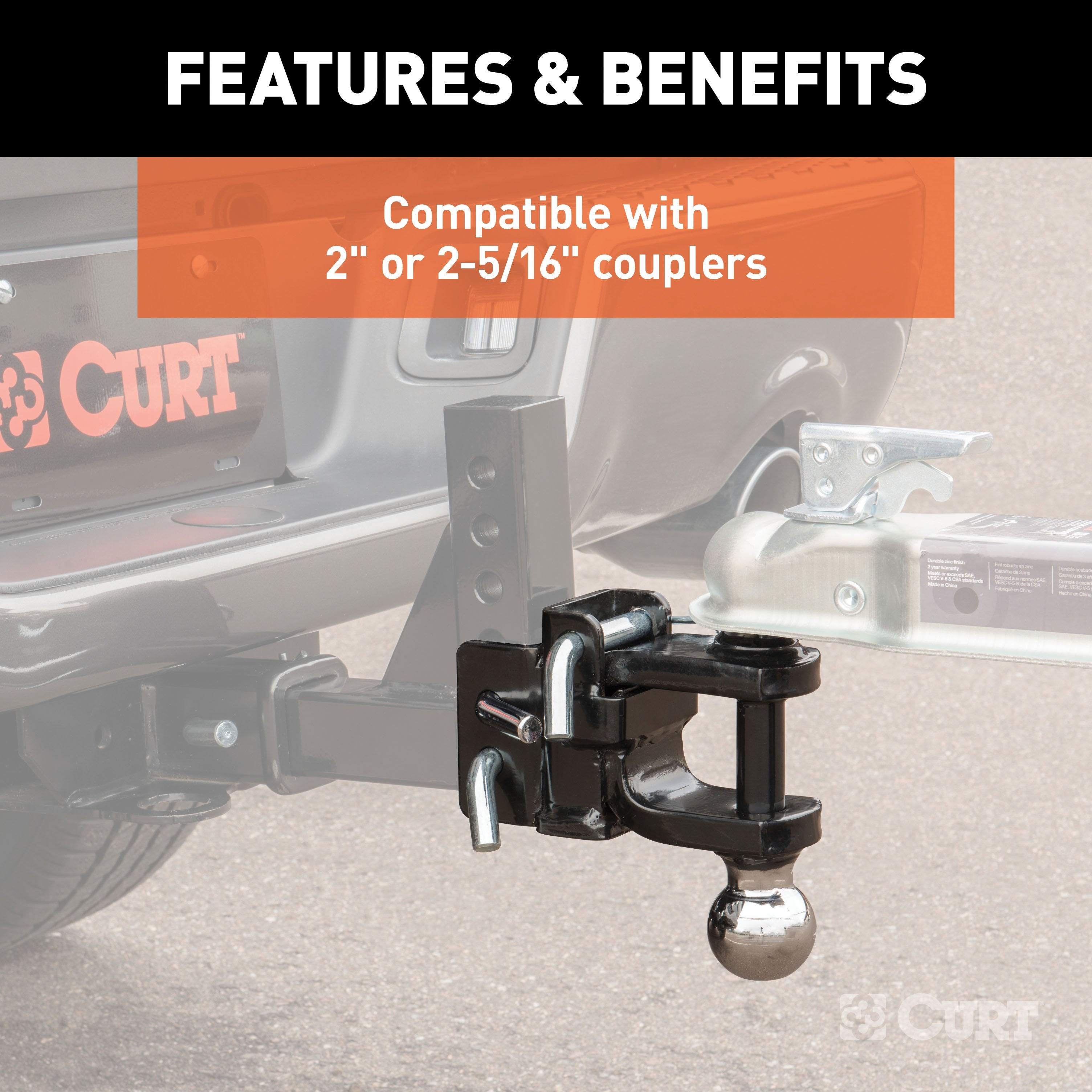 CURT Replacement Head for Adjustable Trailer Hitch Ball Mount #45049 Model 45008