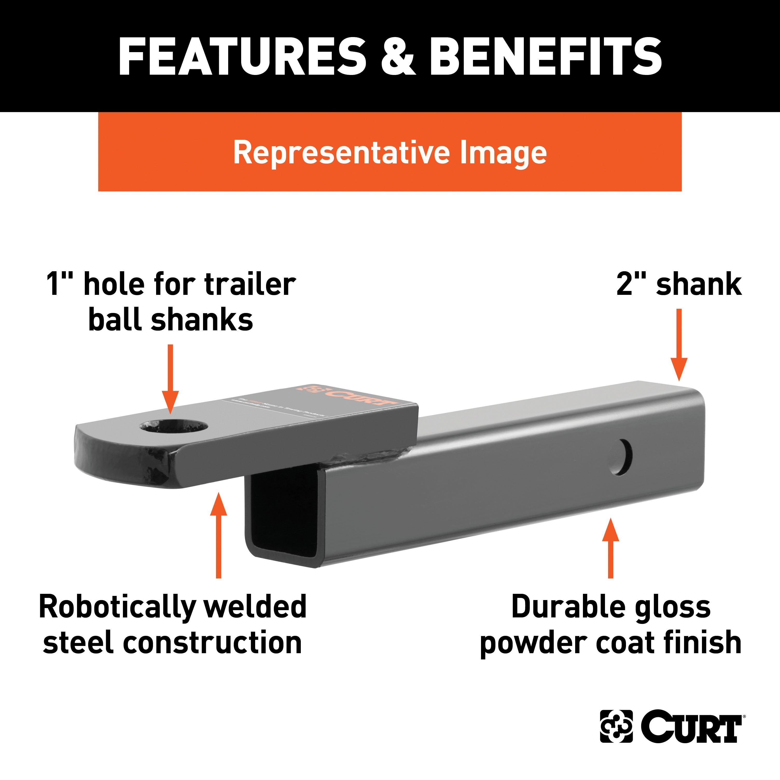 CURT Class 3 Trailer Hitch Ball Mount, Fits 2-Inch Receiver, 7,500 lbs, 1-Inch Hole, 2-In Drop, 3/4-Inch Rise Model 45020