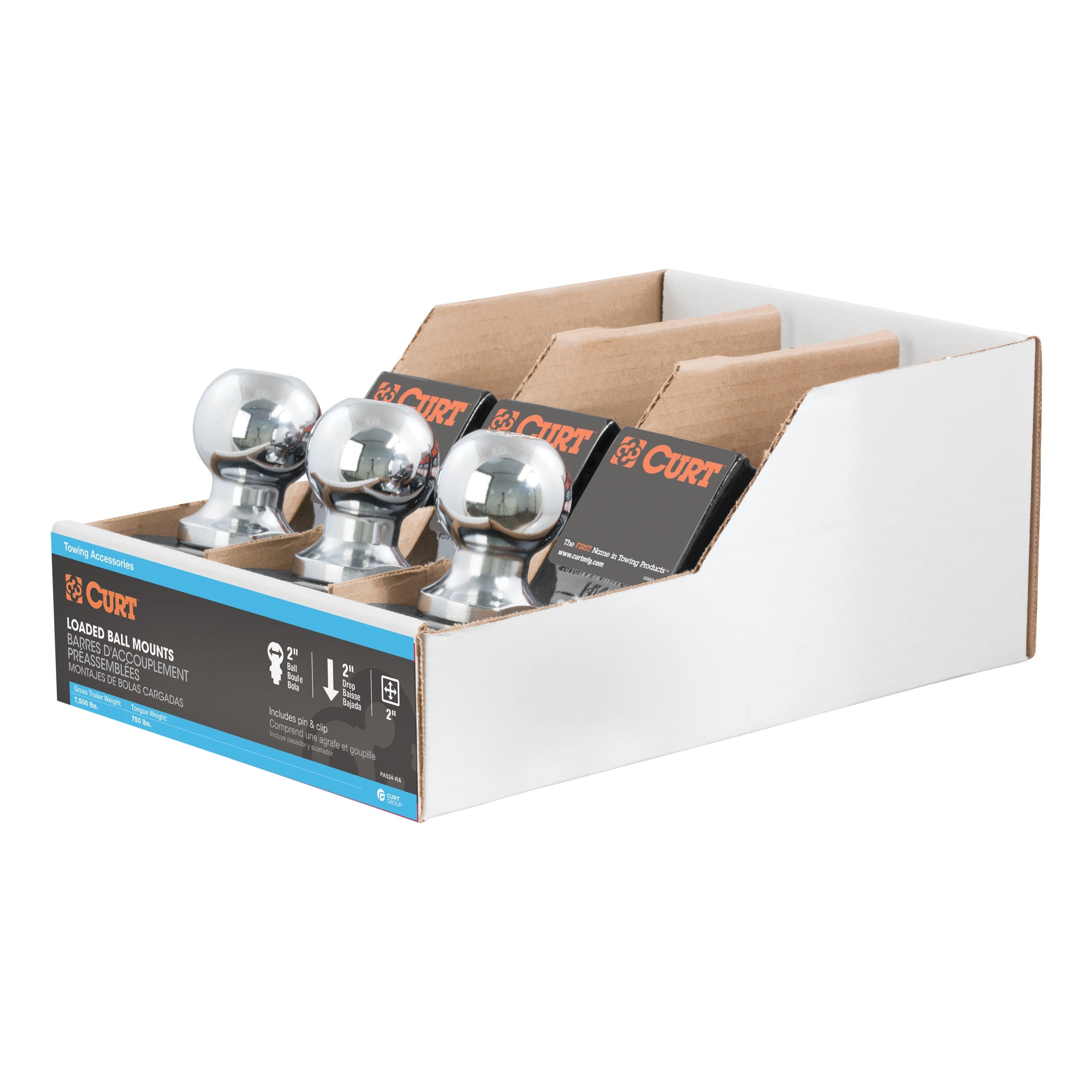 CURT Trailer Hitch Mounts with 2-Inch Ball & Pin, Fits 2-In Receiver, 7,500 lbs, 2" Drop, 3-Pack Model 45037