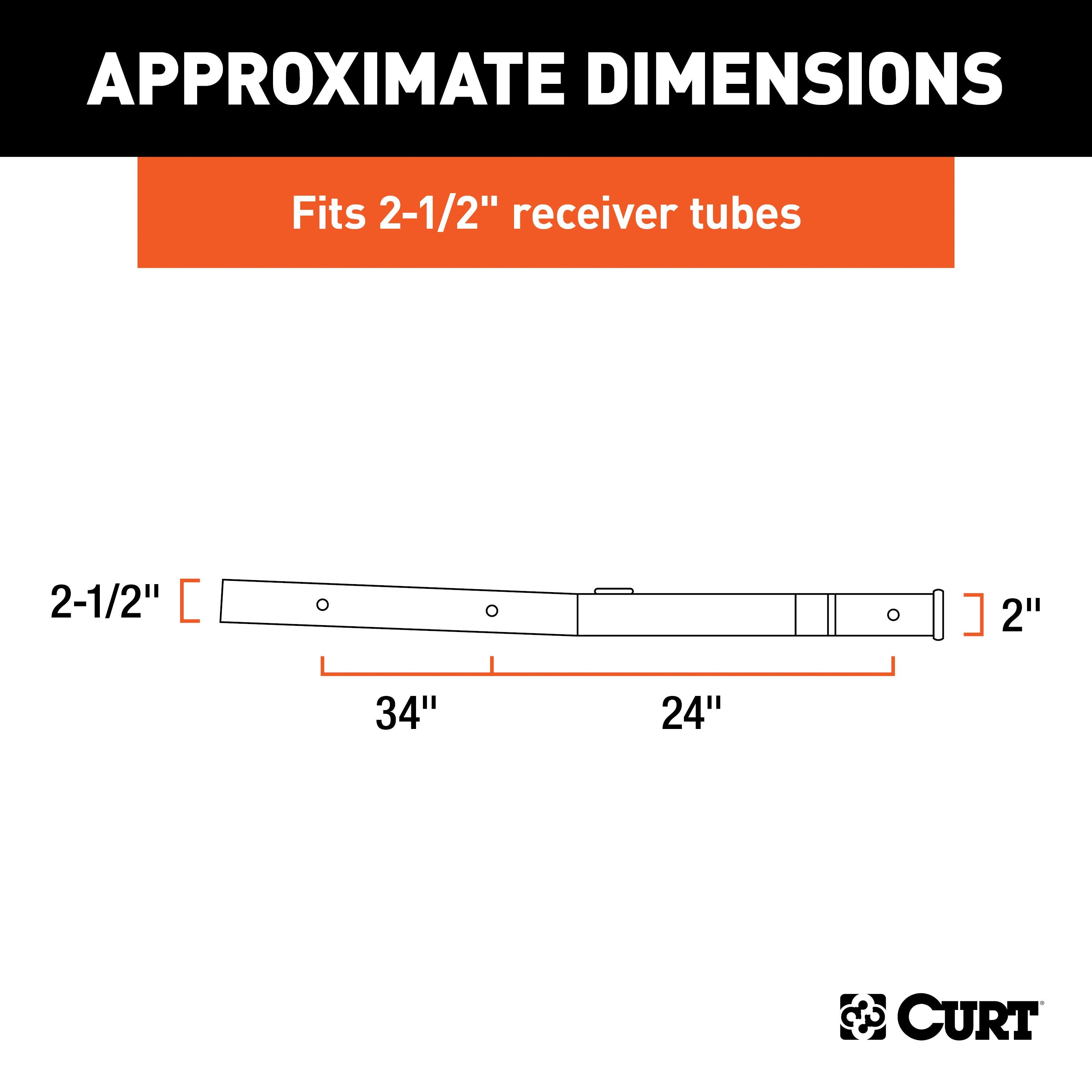 CURT Trailer Hitch Receiver Adapter Reducer, 2-1/2 to 2-Inch, 34-In Extension, 4,500 lbs Model 45048