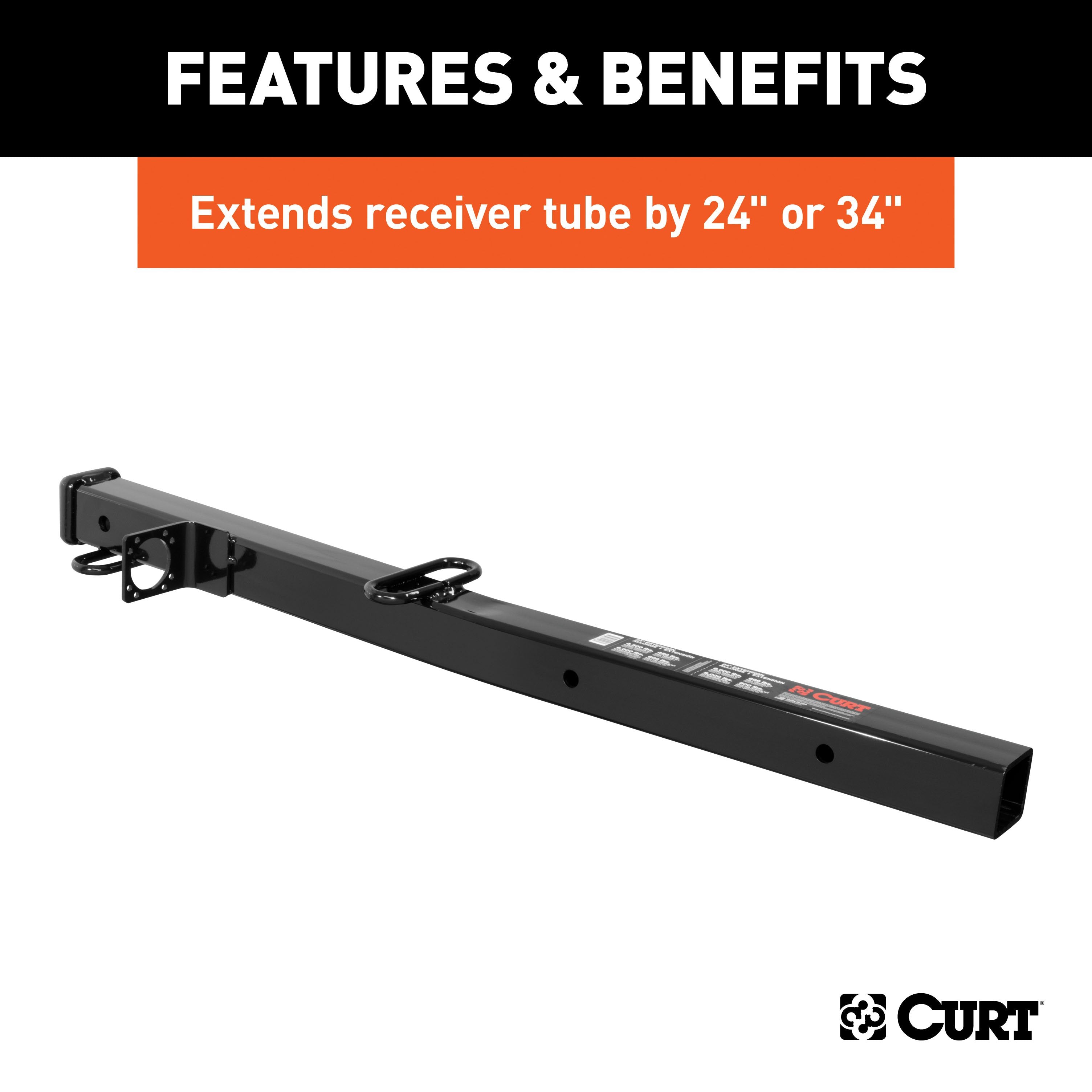 CURT Trailer Hitch Receiver Adapter Reducer, 2-1/2 to 2-Inch, 34-In Extension, 4,500 lbs Model 45048