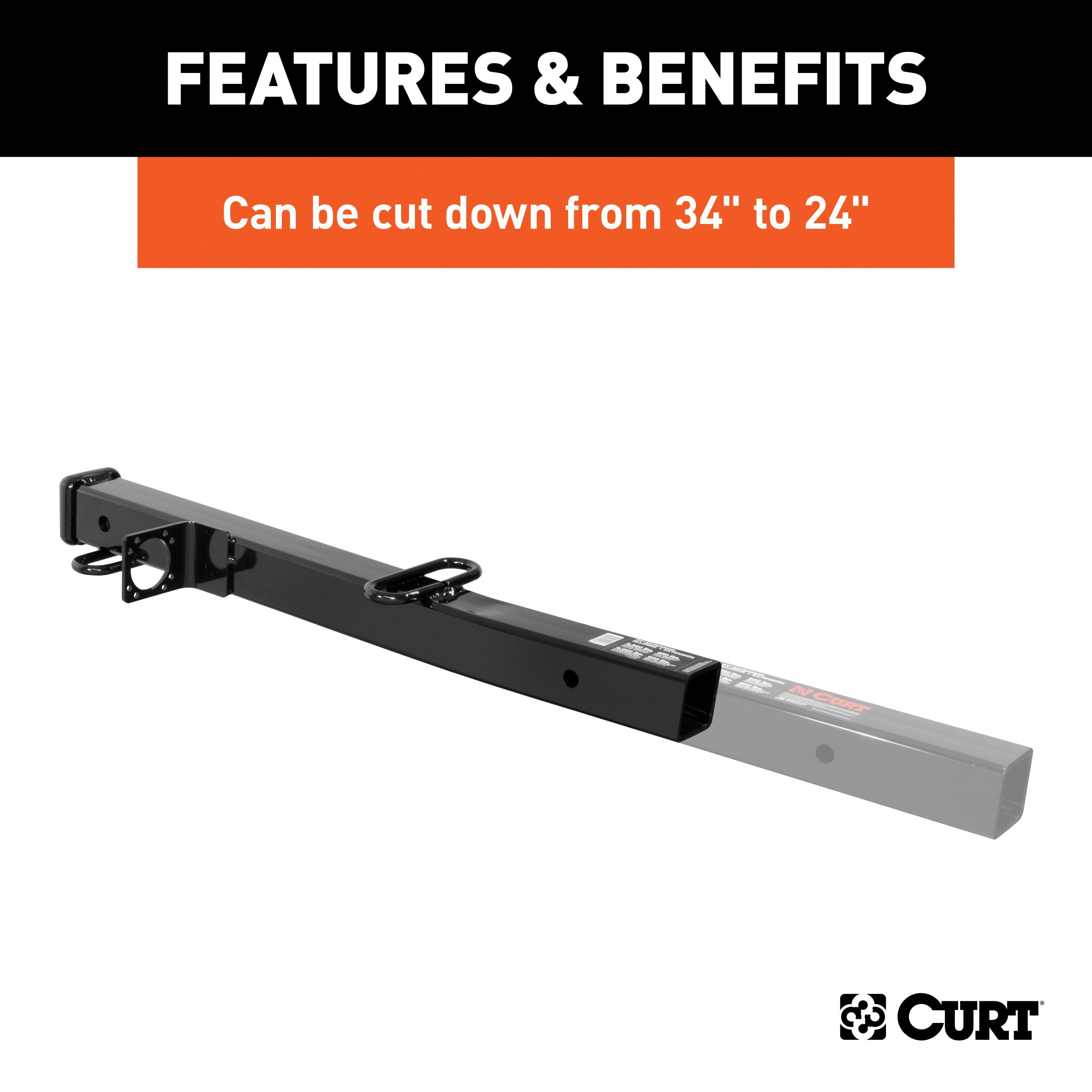 CURT Trailer Hitch Receiver Adapter Reducer, 2-1/2 to 2-Inch, 34-In Extension, 4,500 lbs Model 45048