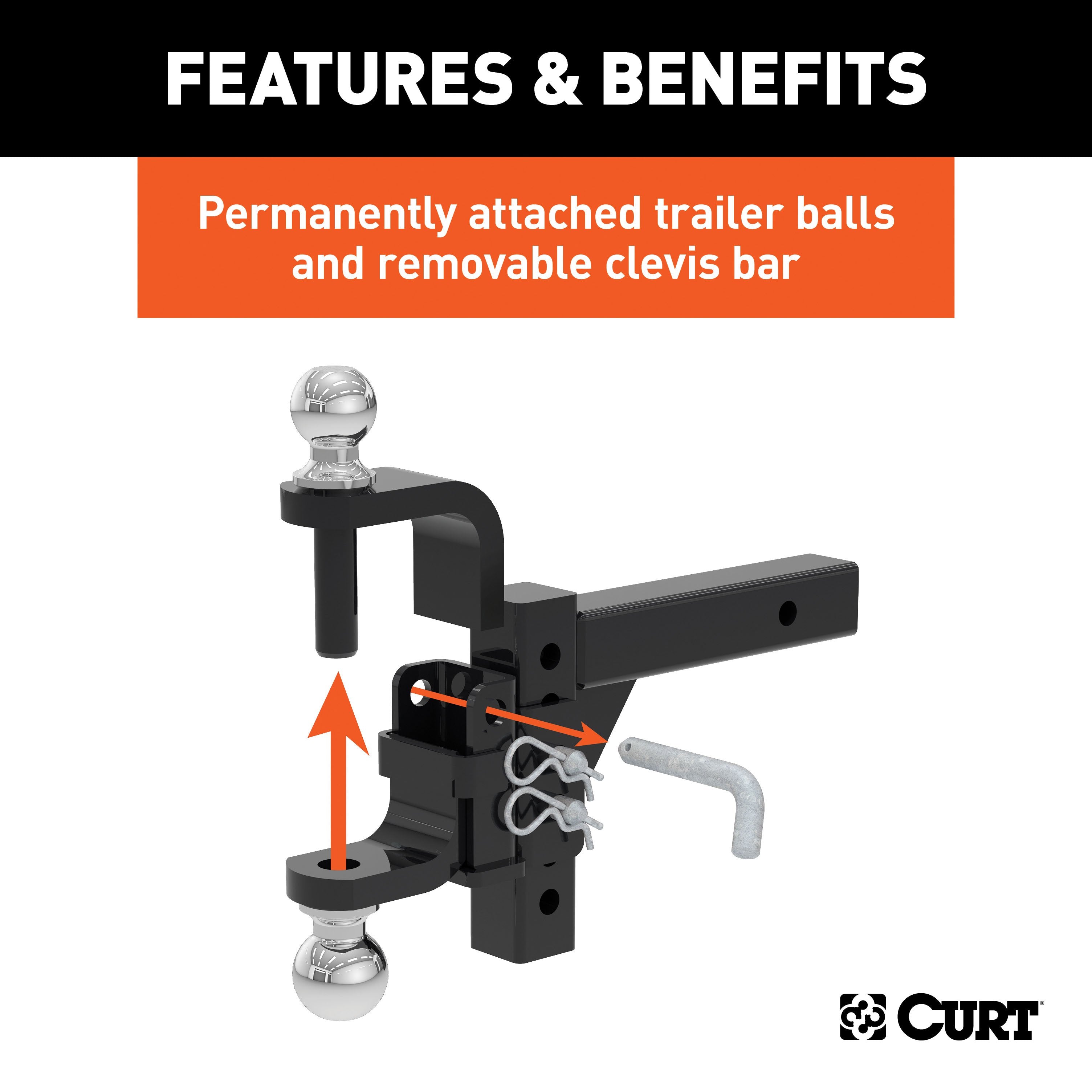CURT Adjustable Trailer Hitch Ball Mount, Fits 2-Inch Receiver, 6-1/2-Inch Drop, 2 and 2-5/16-Inch Balls, 10,000 lbs Model 45049