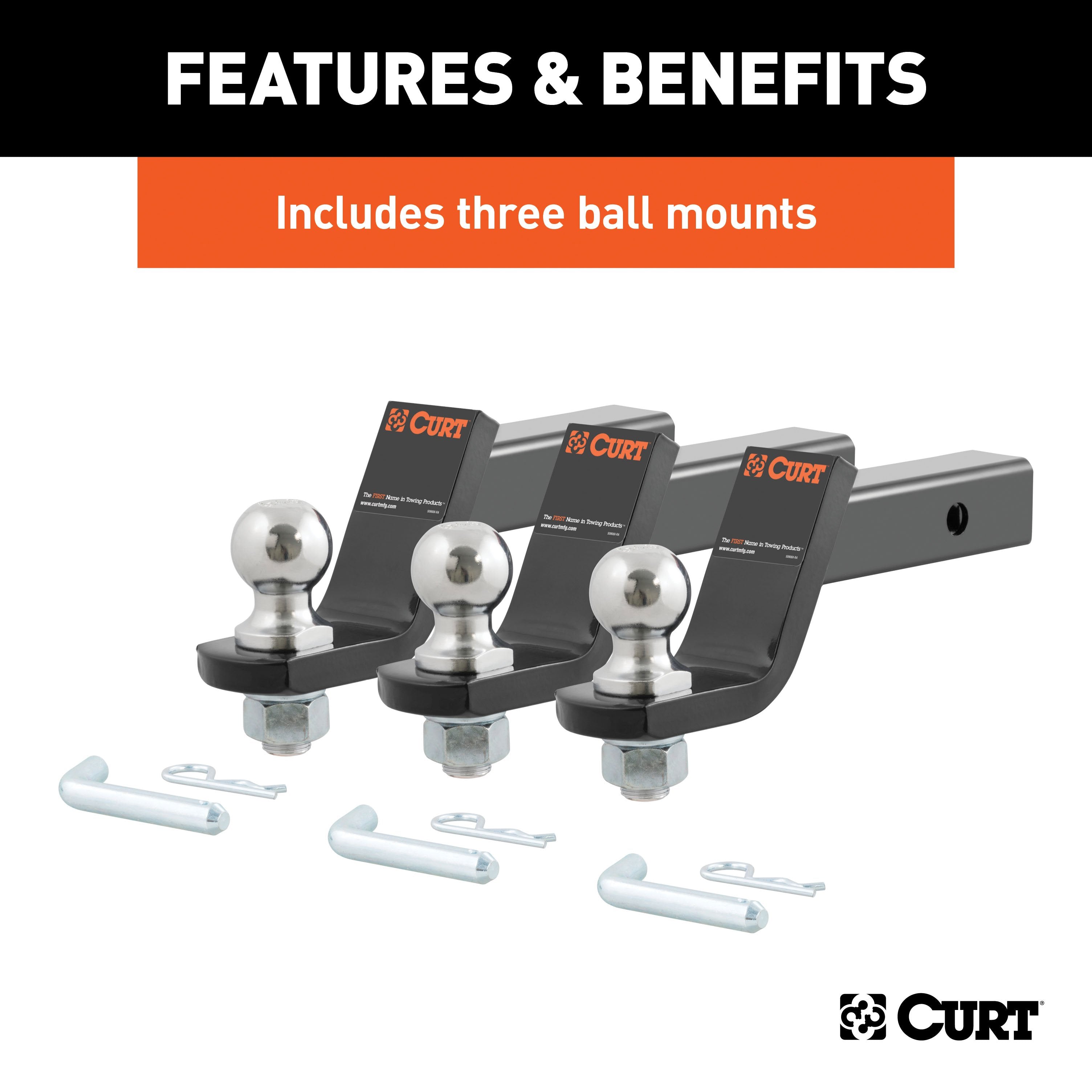 CURT Trailer Hitch Mounts with 2-Inch Ball & Pin, Fits 2-In Receiver, 7,500 lbs, 4-Inch Drop, 3-Pack Model 45057