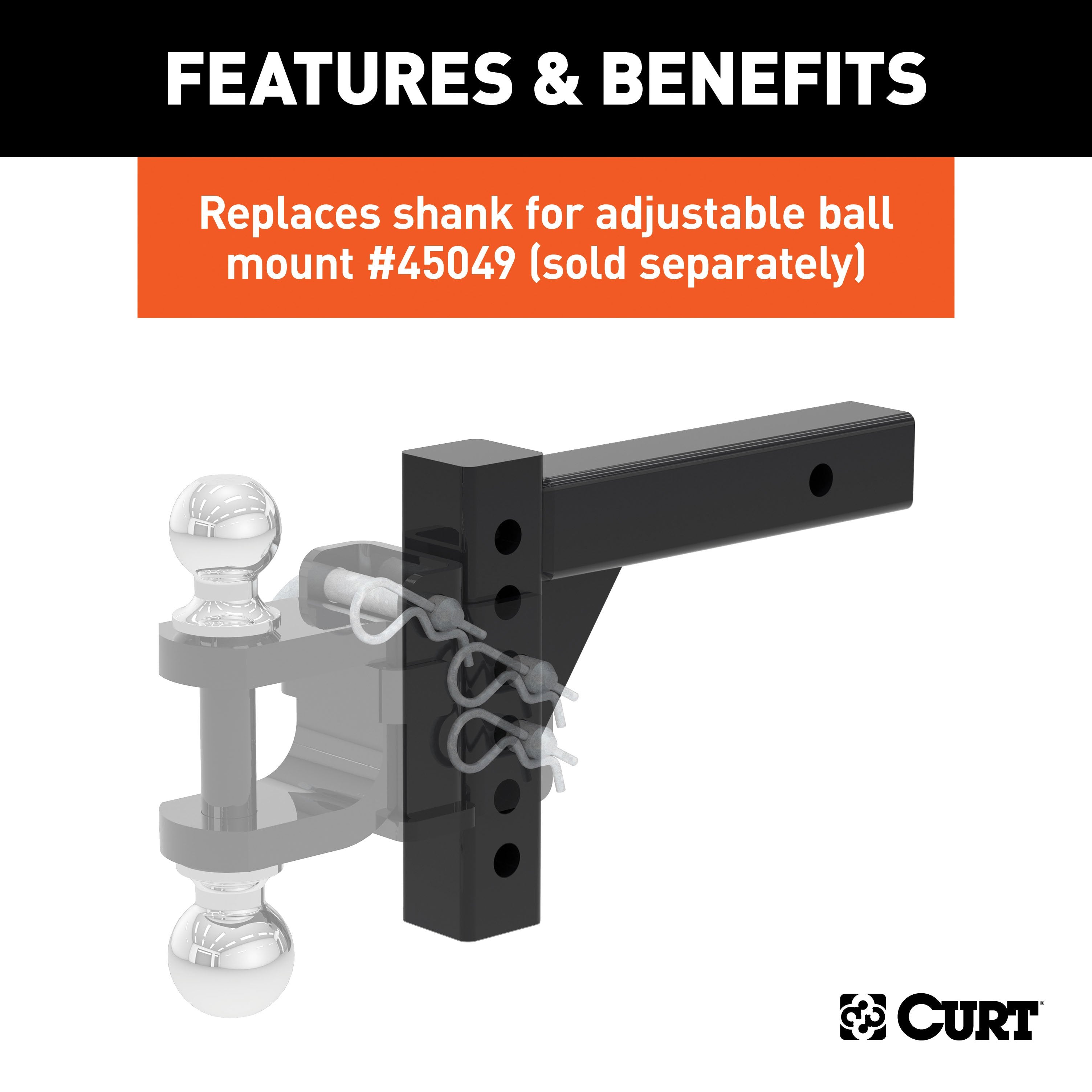CURT Replacement Shank for Adjustable Trailer Hitch Ball Mount #45799 or #45049, Fits 2-Inch Receiver Model 45059