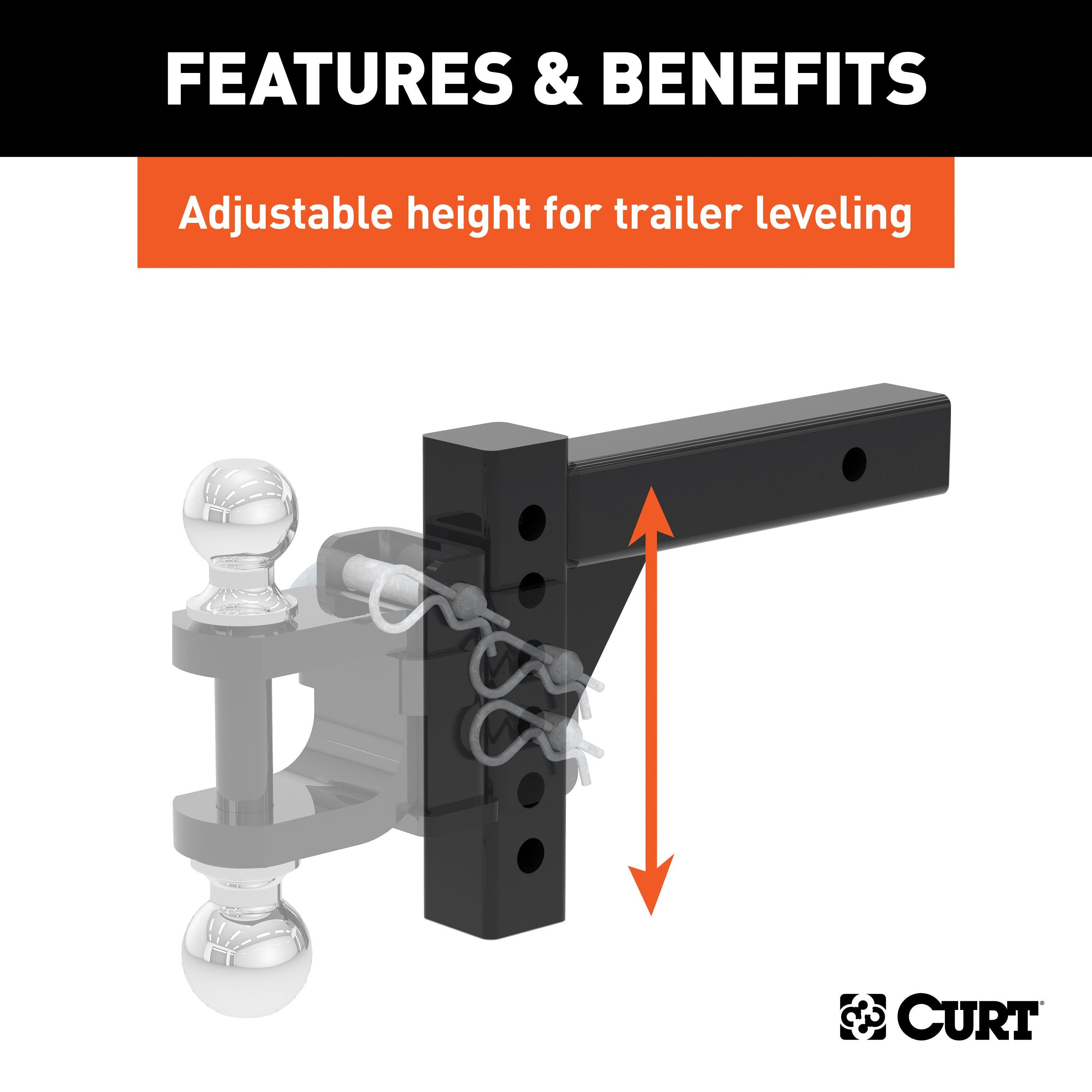 CURT Replacement Shank for Adjustable Trailer Hitch Ball Mount #45799 or #45049, Fits 2-Inch Receiver Model 45059