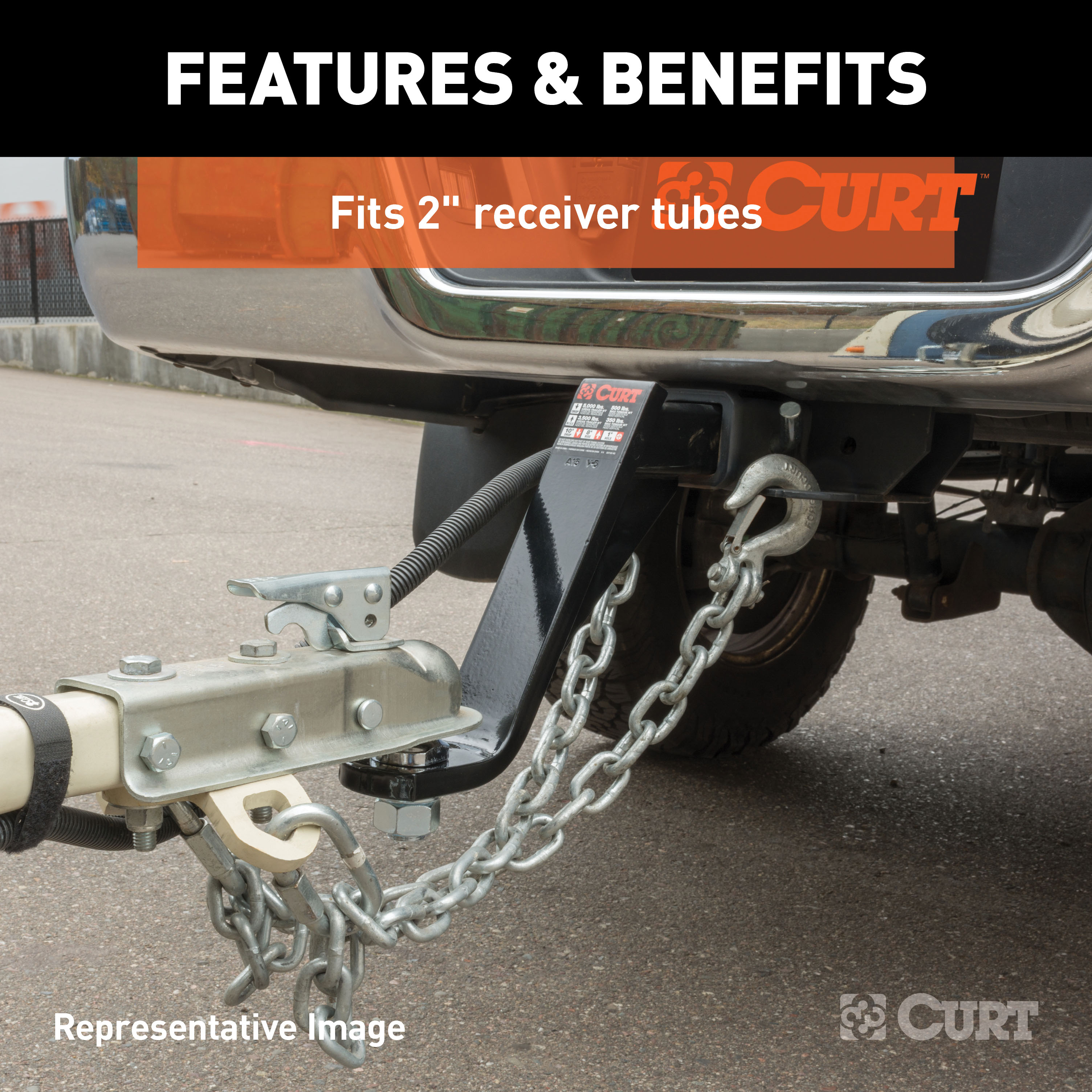 CURT Class 3 Trailer Hitch Ball Mount, Fits 2-Inch Receiver, 5,000 lbs, 1-Inch Hole, 8-Inch Drop Model 45100