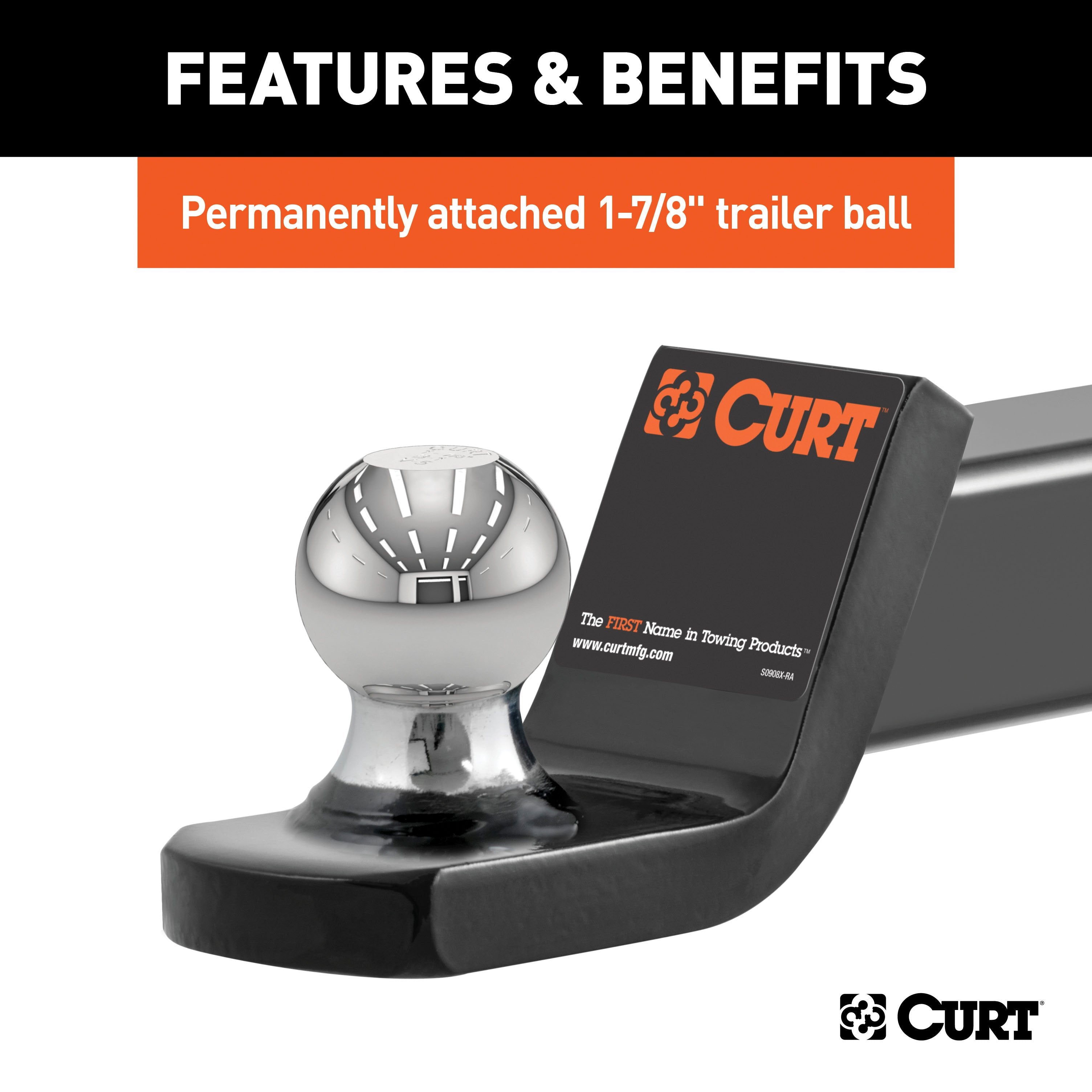 CURT Fusion Trailer Hitch Mount with 1-7/8-Inch Ball & Pin, Fits 2-Inch Receiver, 5,000 lbs, 2-In Drop Model 45131