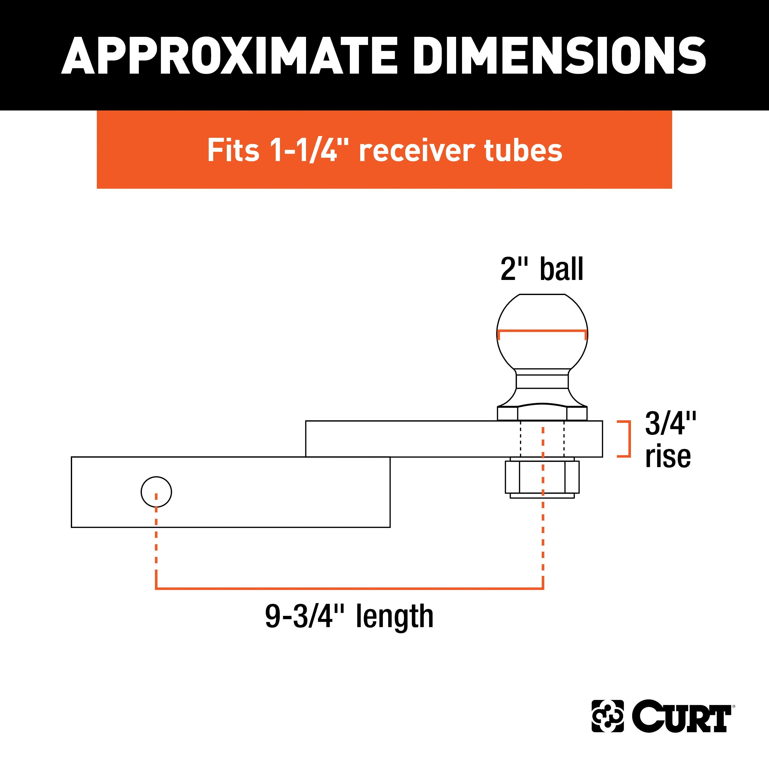 CURT Trailer Hitch Mount, 2-Inch Ball, Pin, Fits 1-1/4-In Receiver, 3,500 lbs, 3/4" Rise Model 45147