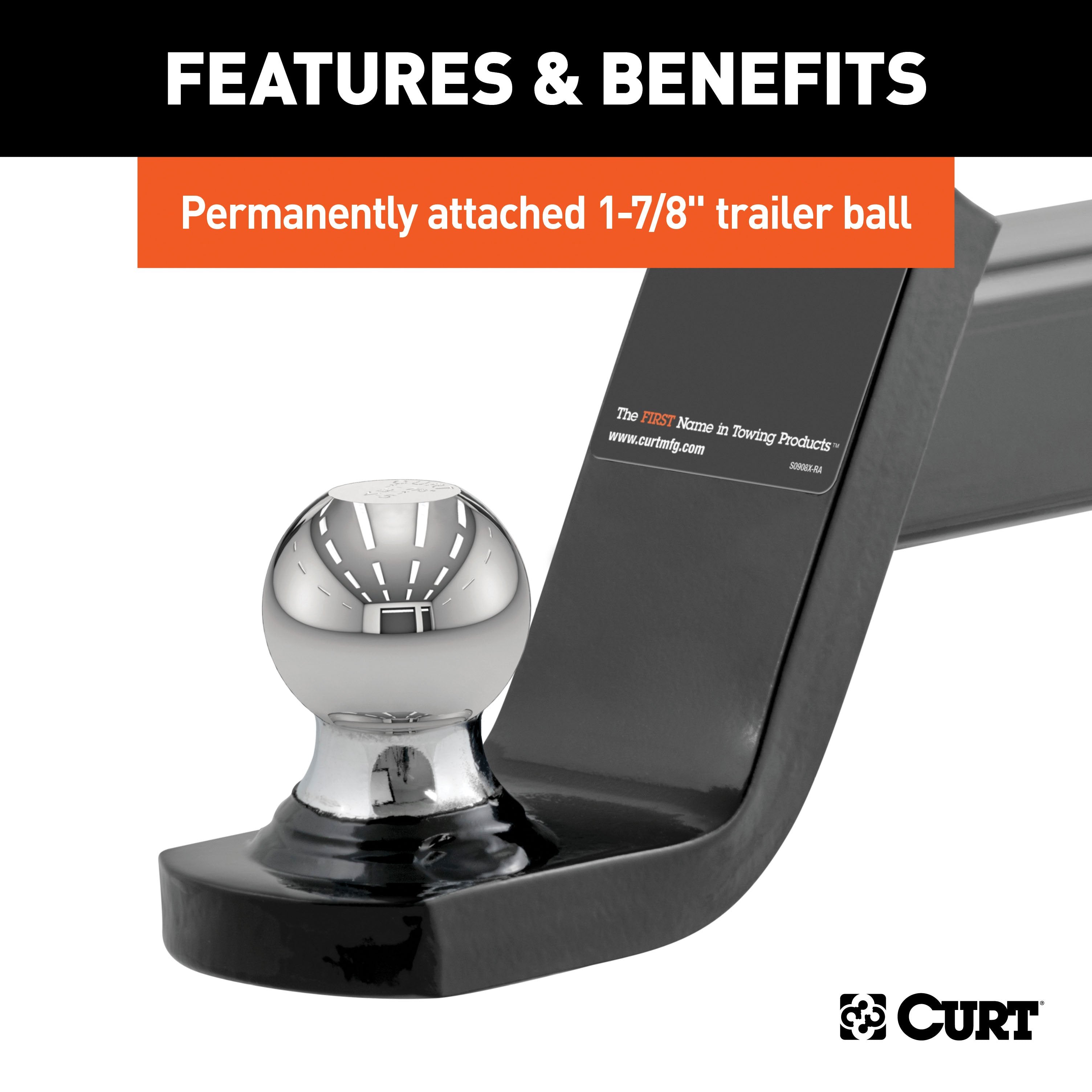 CURT Fusion Trailer Hitch Mount with 1-7/8-Inch Ball & Pin, Fits 2-Inch Receiver, 5,000 lbs, 4-Inch Drop Model 45151
